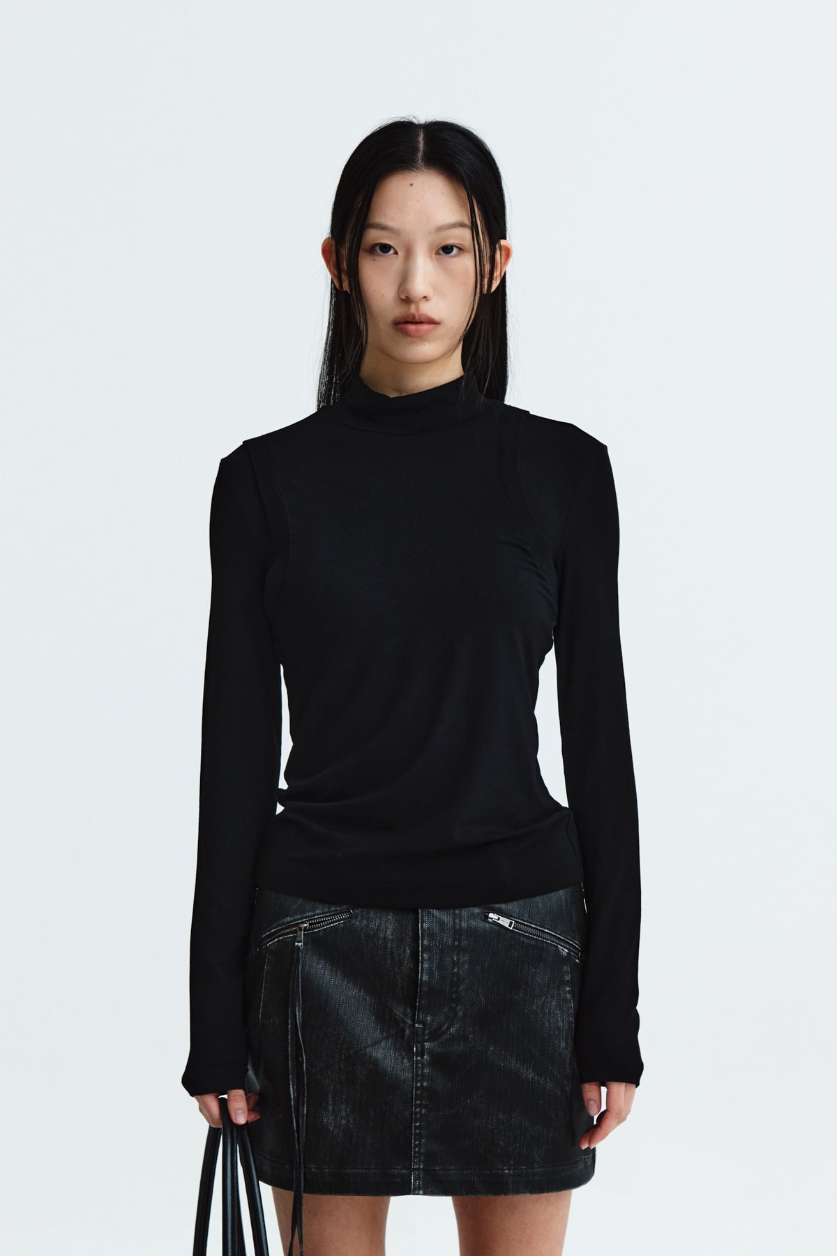 Matin Kim - Rib Layered Half Neck Long Sleeve Top (Black) product image 10 | TRAB K-Fashion Australia