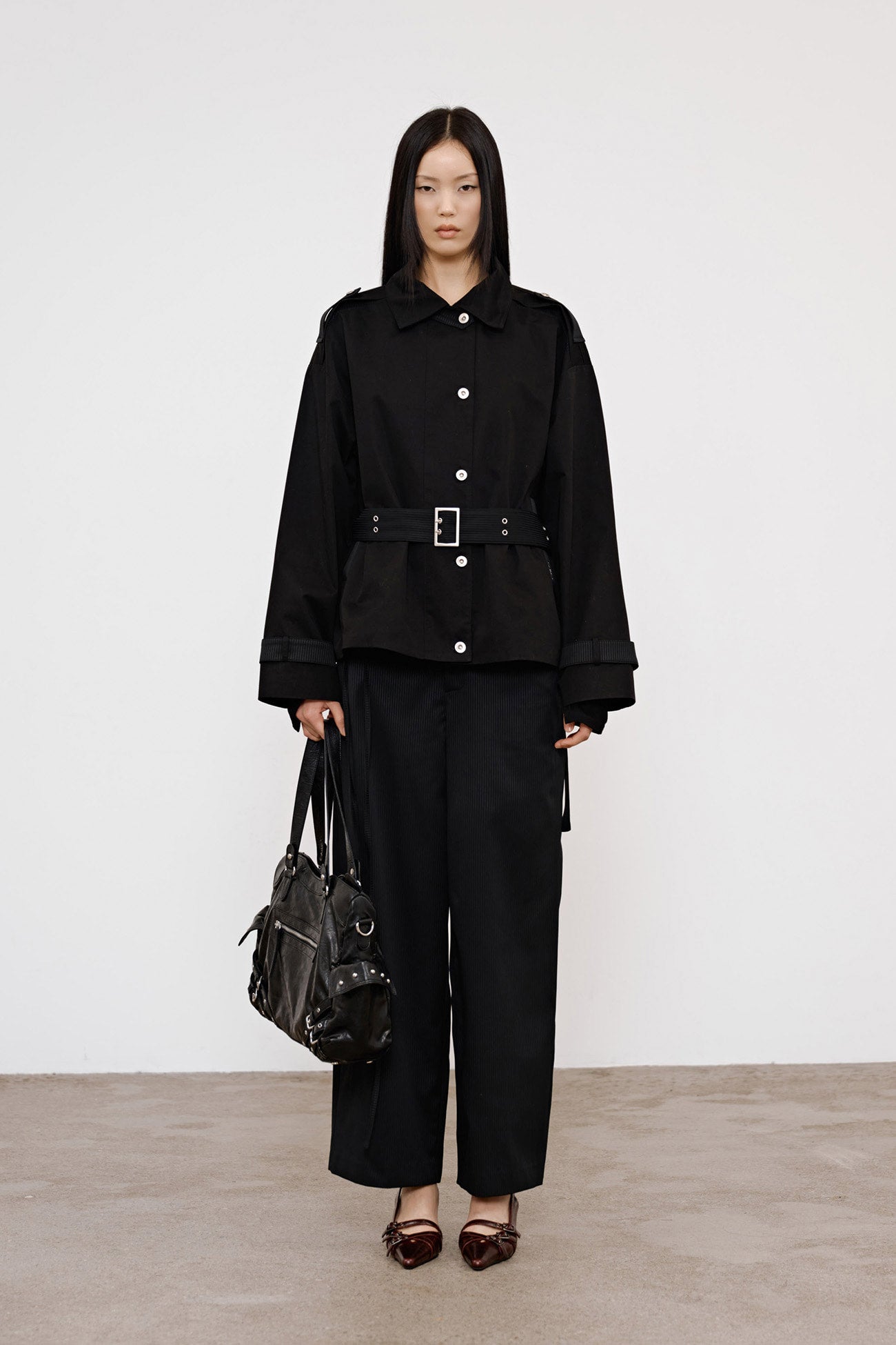 Deinet - Buckle Point Trench Jacket (Black) product image 1 | TRAB K-Fashion Australia