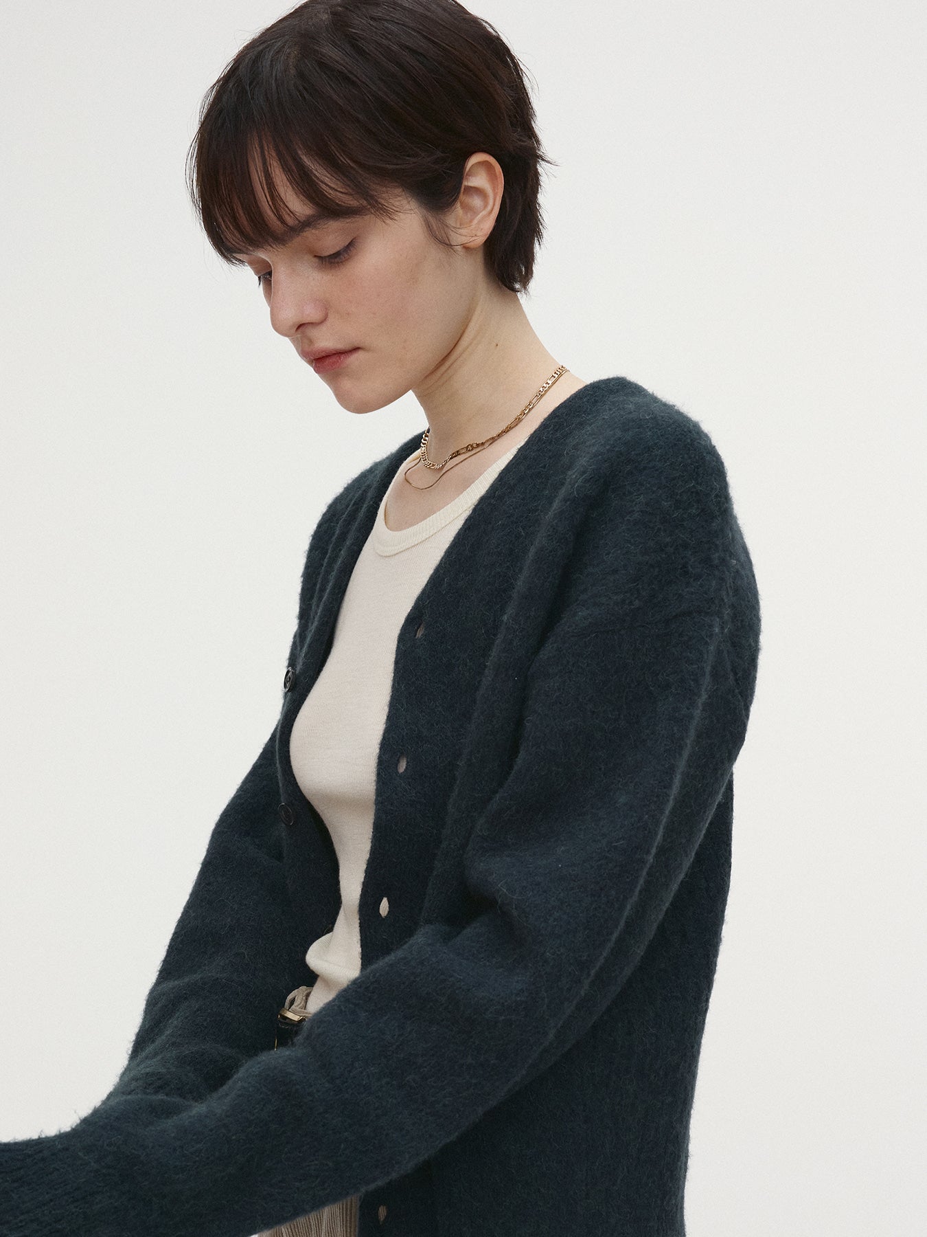 Tonywack - Brushed Mohair V-Neck Cardigan (Dark Turquoise) product image 5 | TRAB K-Fashion Australia