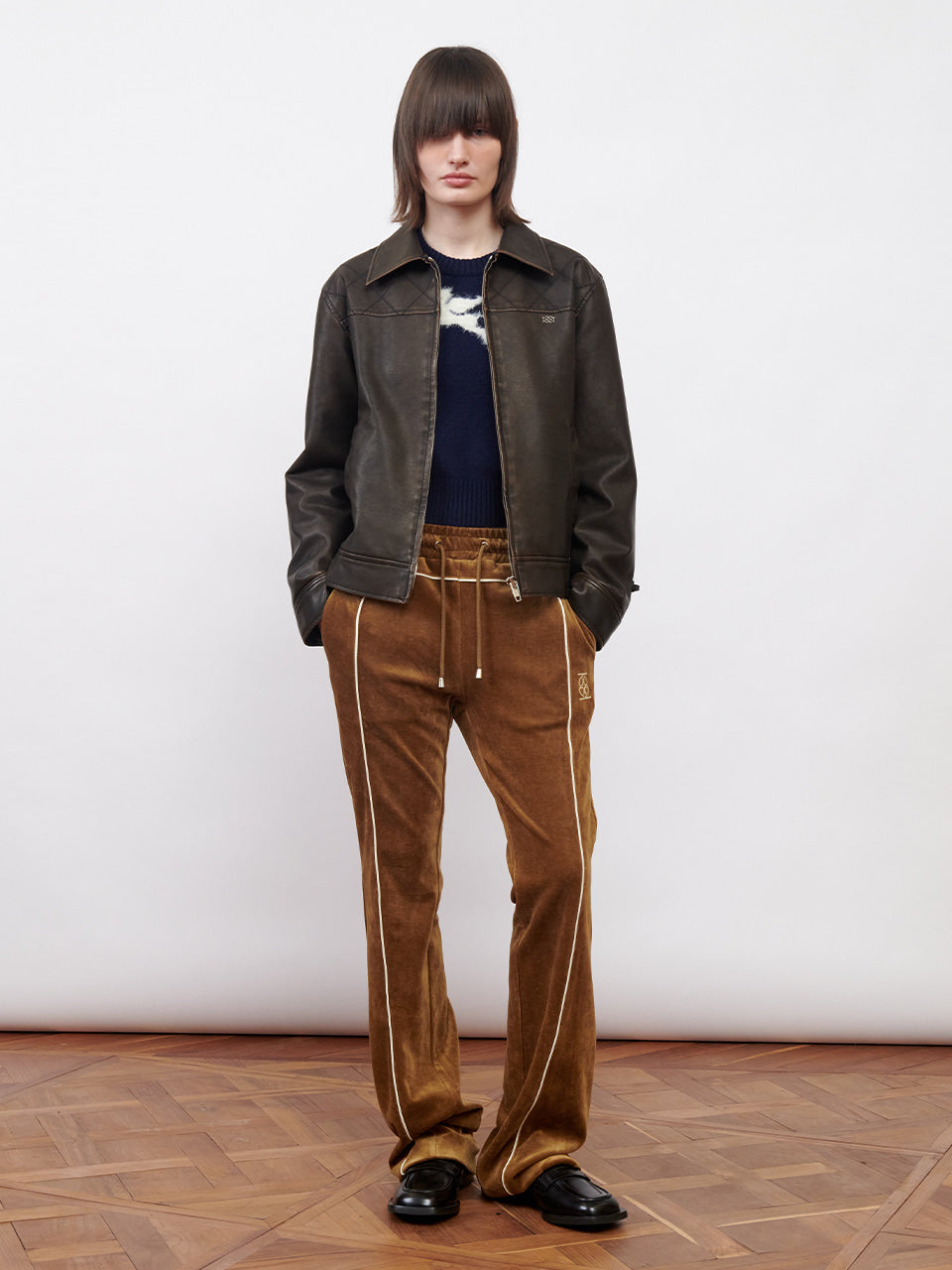 Kijun - Faux-Leather Stitched Jacket (Dark Brown) product image 4 | TRAB K-Fashion Australia