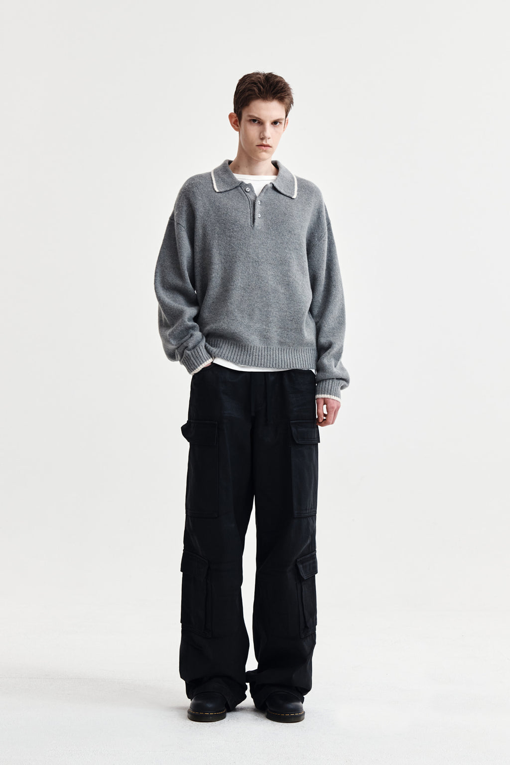 Matin Kim - Back Logo Collar Knit Top (Grey) product image 8 | TRAB K-Fashion Australia