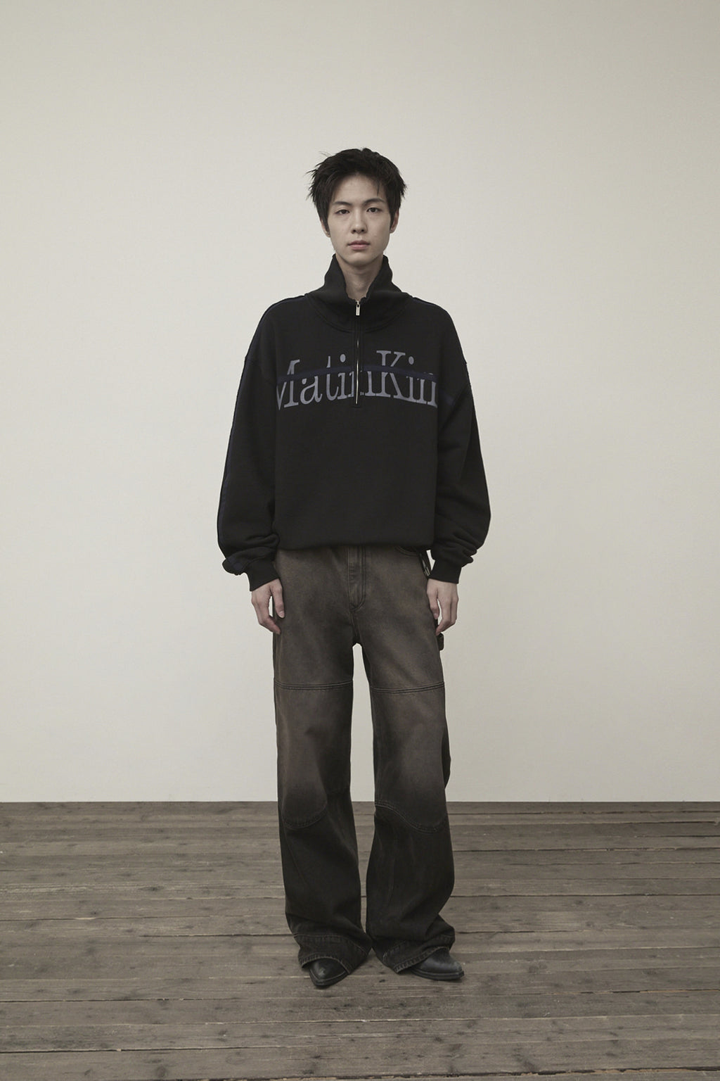 Matin Kim - Cut Out Half Zip Sweatshirt (Black) product image 11 | TRAB K-Fashion Australia