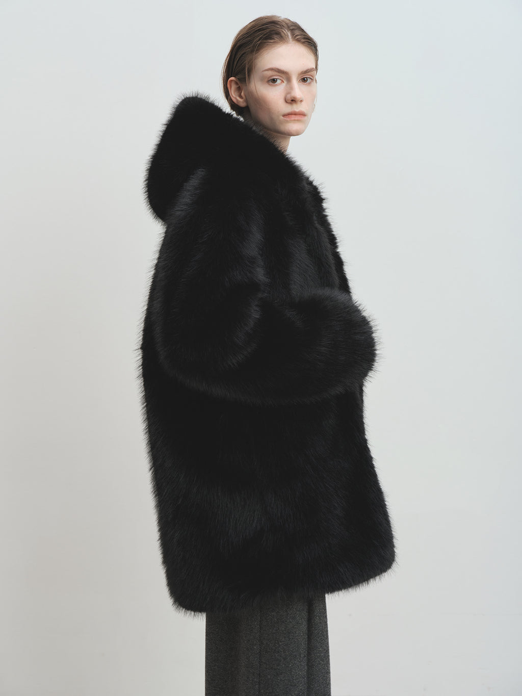 Tonywack - Faux Fur Hooded Half Coat (Black) product image 6 | TRAB K-Fashion Australia