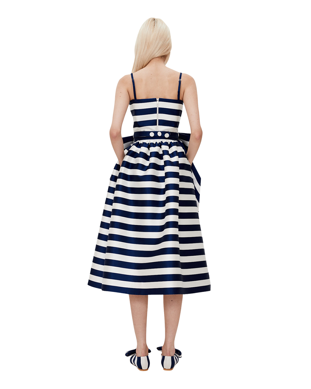 Kimhe Kim - Striped Mikado Silk Midi Skirt (Navy) product image 4 | TRAB K-Fashion Australia