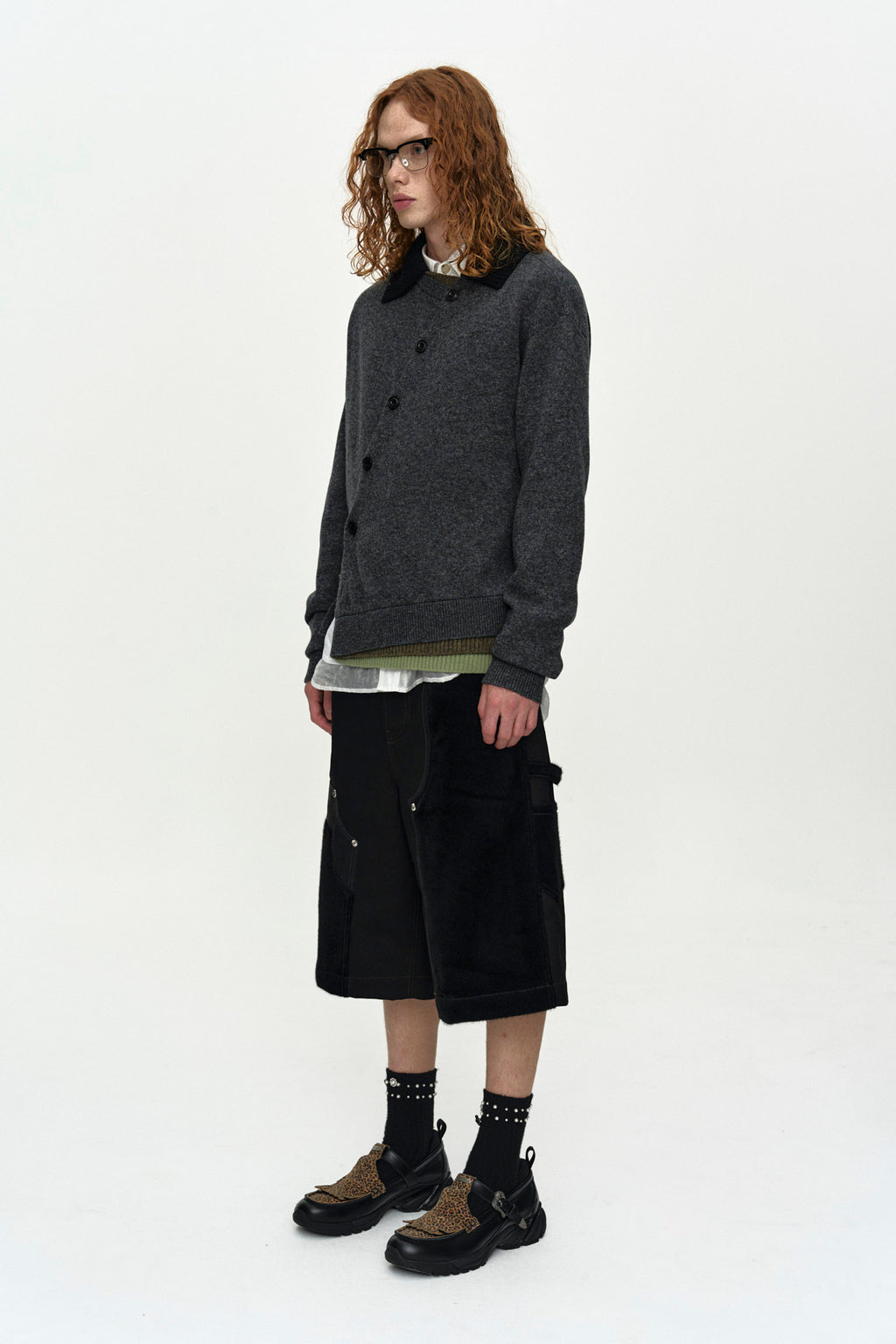 Andersson Bell - Faux Pony Patchwork Carpenter Shorts (Black) product image 3 | TRAB K-Fashion Australia