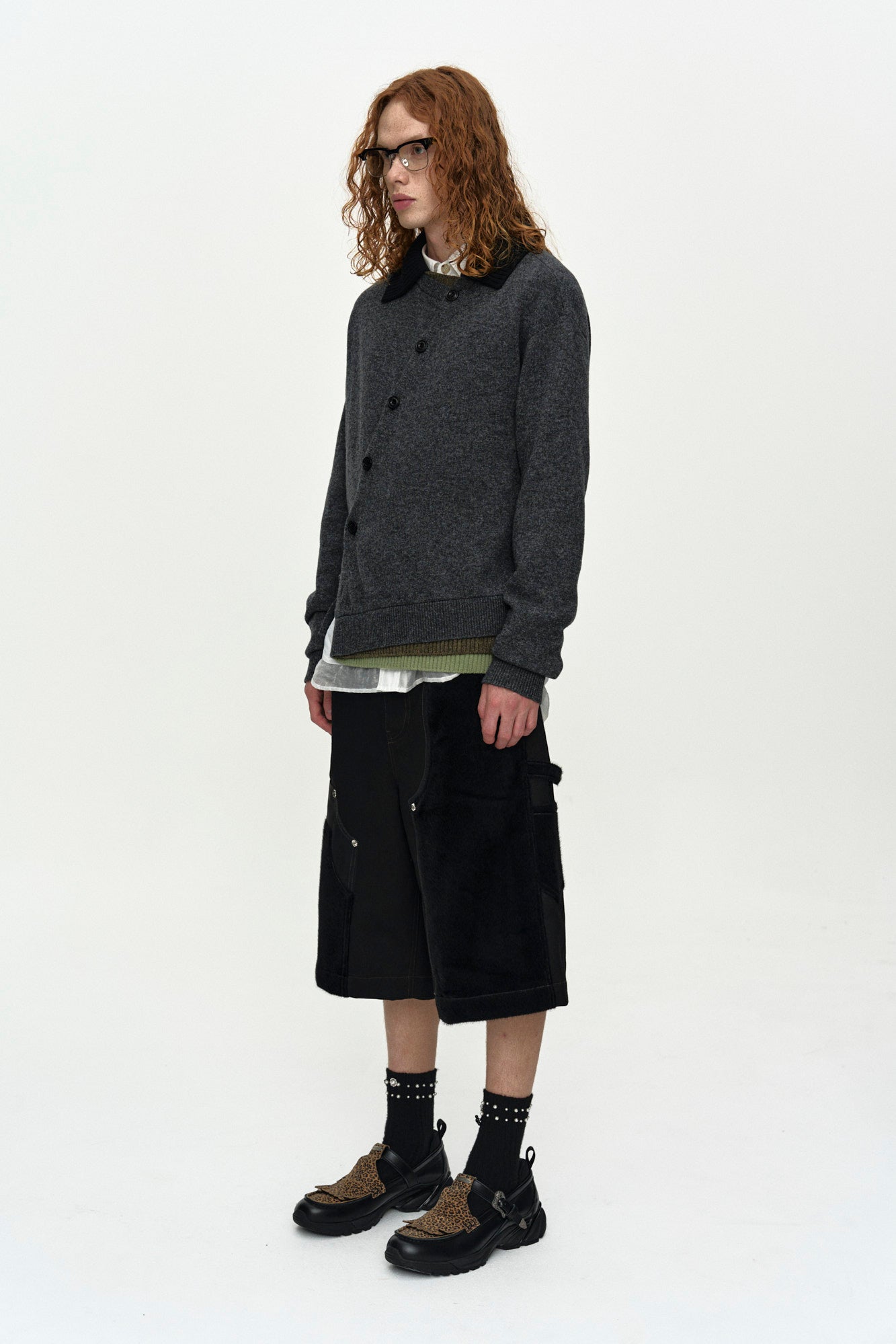 Andersson Bell - Faux Pony Patchwork Carpenter Shorts (Black) product image 3 | TRAB K-Fashion Australia