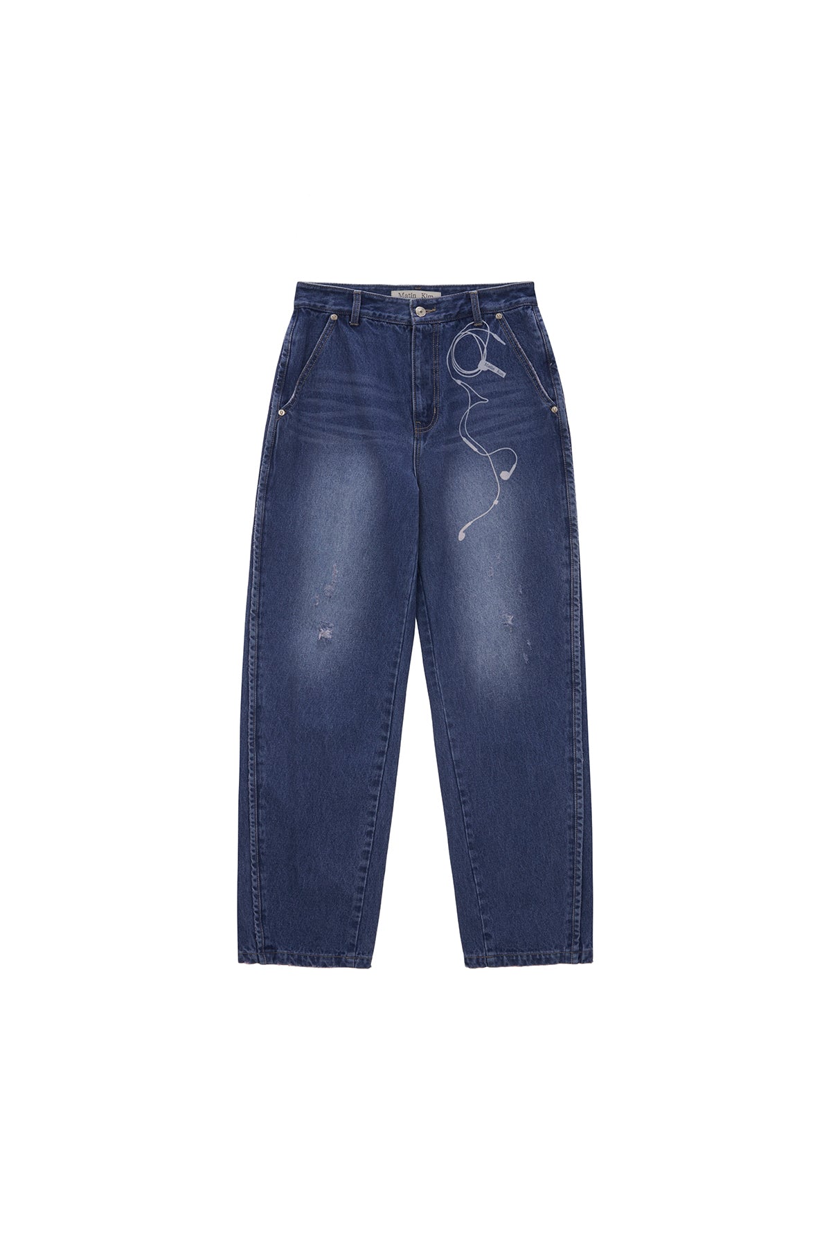Matin Kim - Earphone Printed Denim Pants (Blue) product image 1 | TRAB K-Fashion Australia