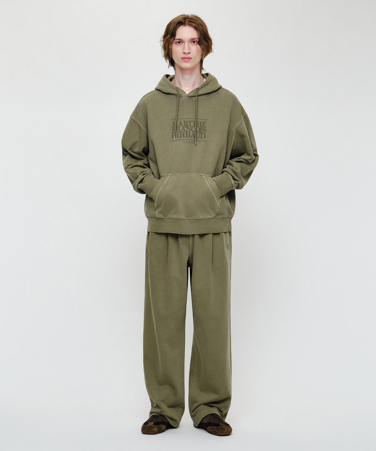 Marithe & Francois Girbaud - Crack Classic Logo Dyeing Oversized Hoodie (Khaki) product image 4 | TRAB K-Fashion Australia