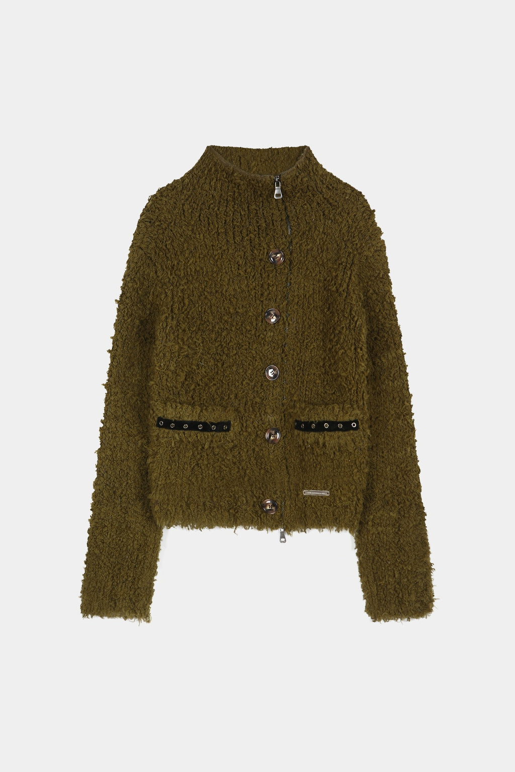 Andersson Bell - Button & Trim Hairy Zip-Up Cardigan (Khaki) product image 7 | TRAB K-Fashion Australia