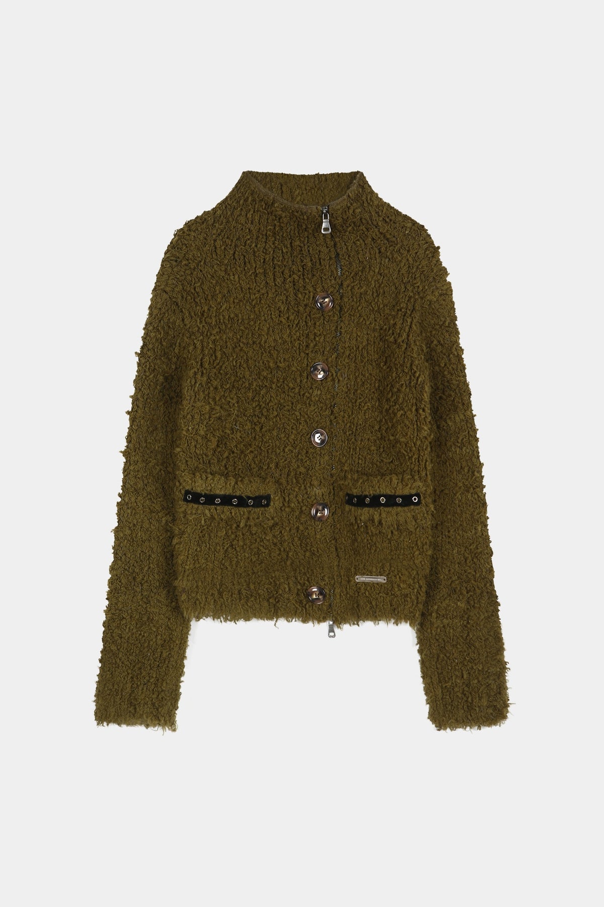 Andersson Bell - Button & Trim Hairy Zip-Up Cardigan (Khaki) product image 7 | TRAB K-Fashion Australia