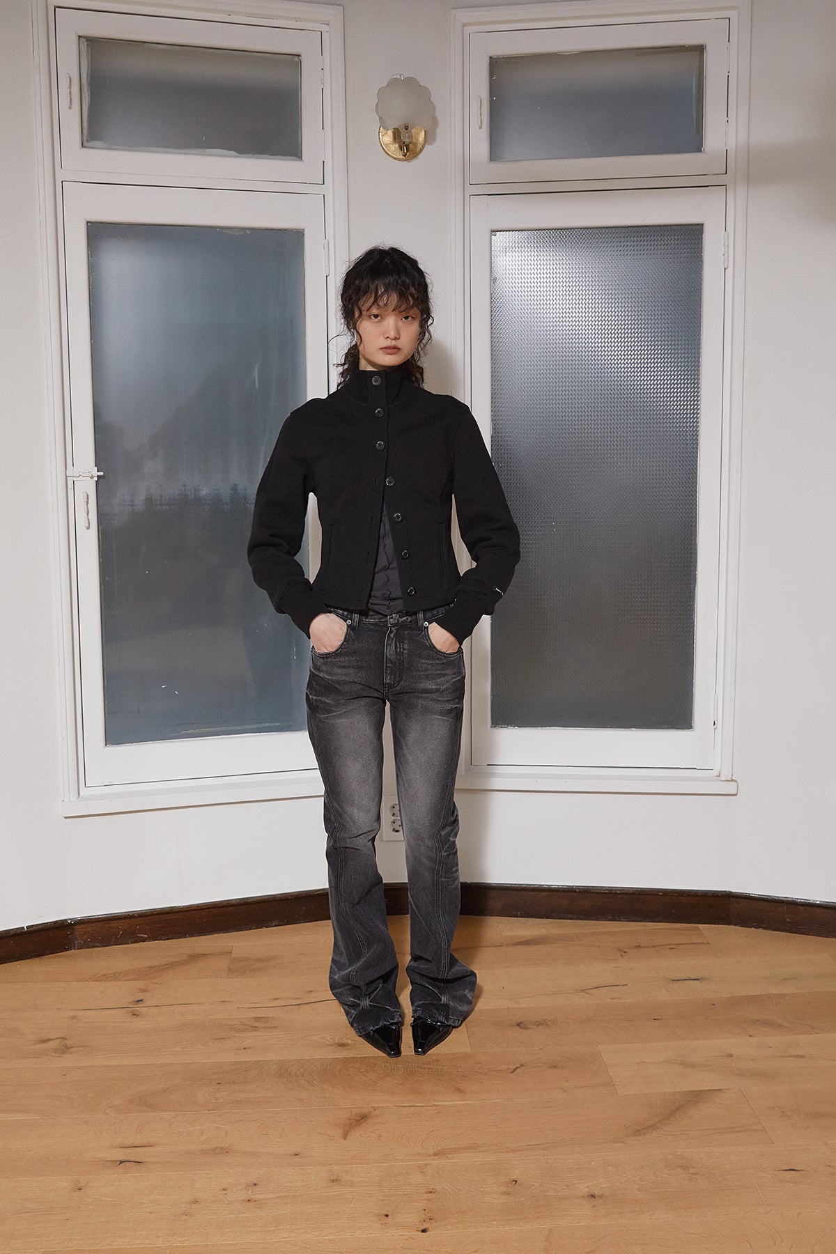 Matin Kim - High Neck Balloon Button Cardigan (Black) product image 13 | TRAB K-Fashion Australia