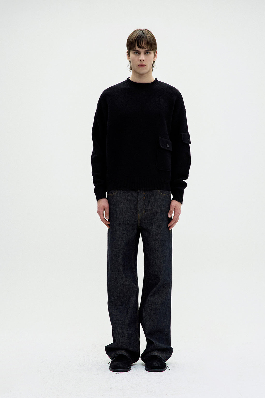 Coor - Wool Cropped Pocket Crewneck Sweater (Black) product image 2 | TRAB K-Fashion Australia