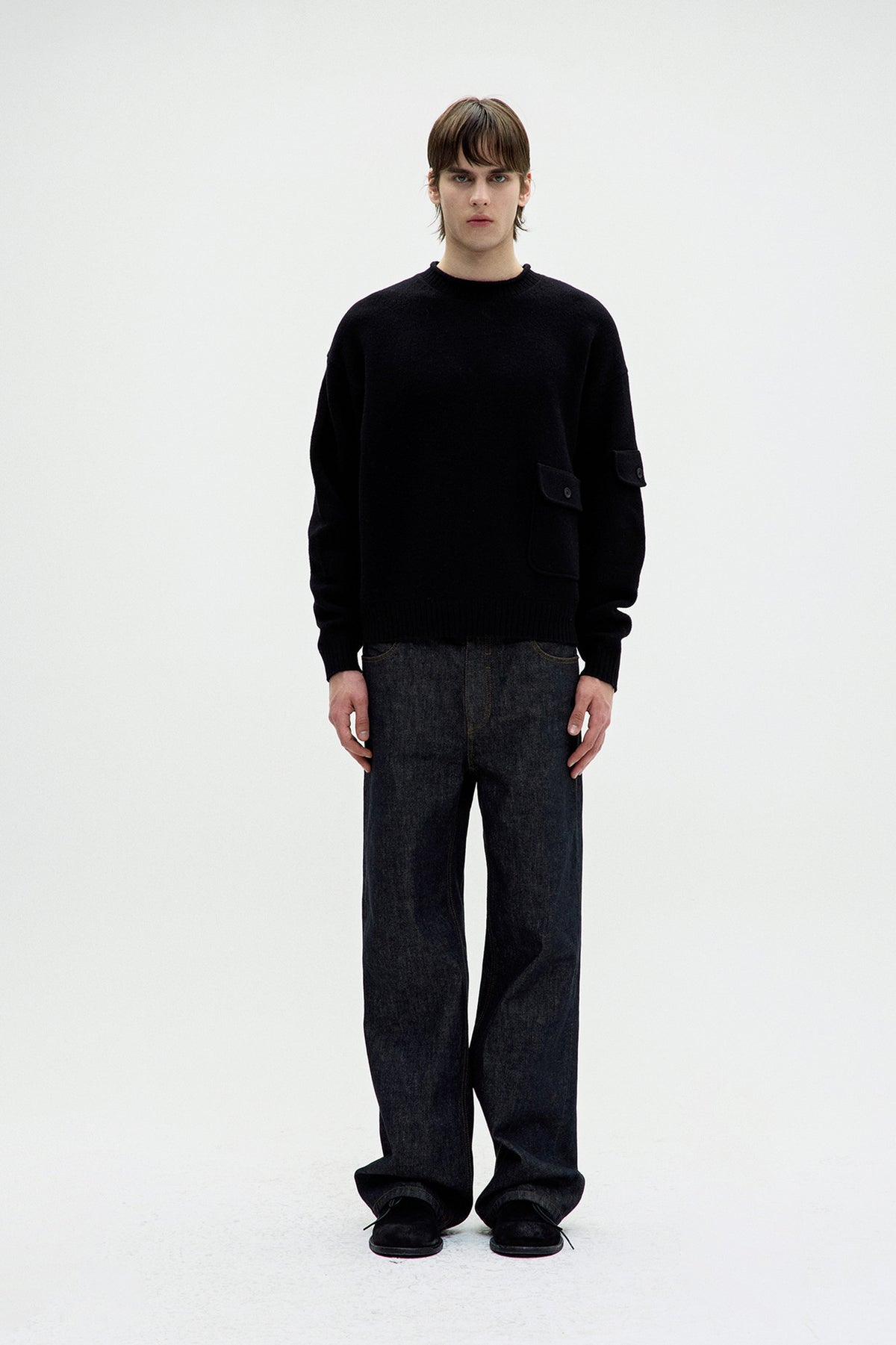 Coor - Wool Cropped Pocket Crewneck Sweater (Black) product image 2 | TRAB K-Fashion Australia