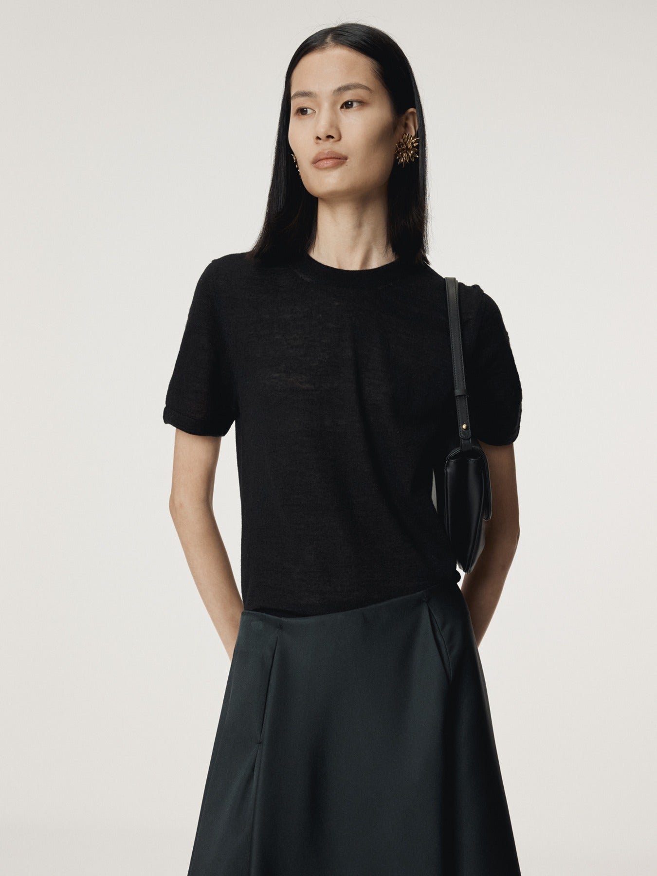Recto - Rc Embroidery Sheer Knit Top (Black) product image 1 | TRAB K-Fashion Australia
