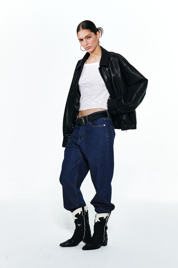 Deinet - Faux-Leather Bomber Banded Jumper (Black) product image 5 | TRAB K-Fashion Australia