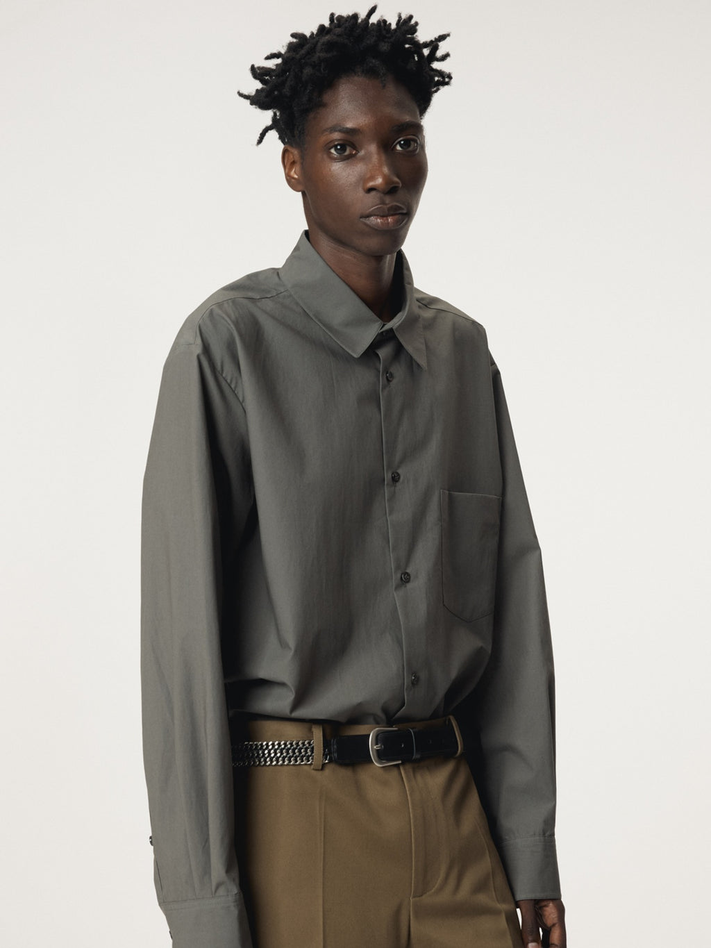 Recto - Powdery Cotton Classic Shirt (Khakish Grey) product image 1 | TRAB K-Fashion Australia