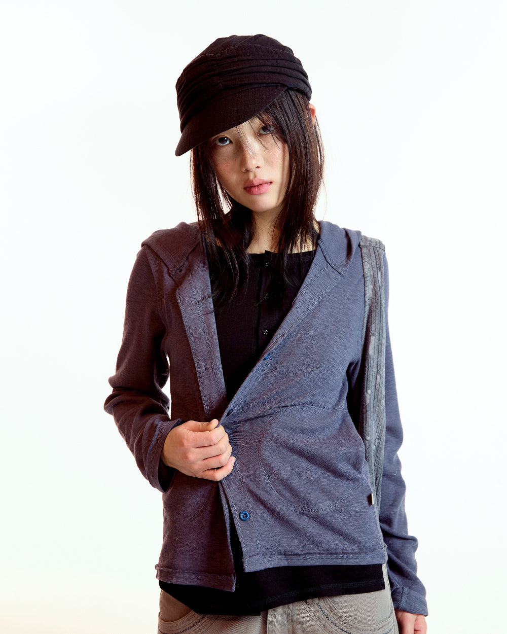 Coyseio - Twofold Button-Up Hoodie (Charcoal) product image 3 | TRAB K-Fashion Australia