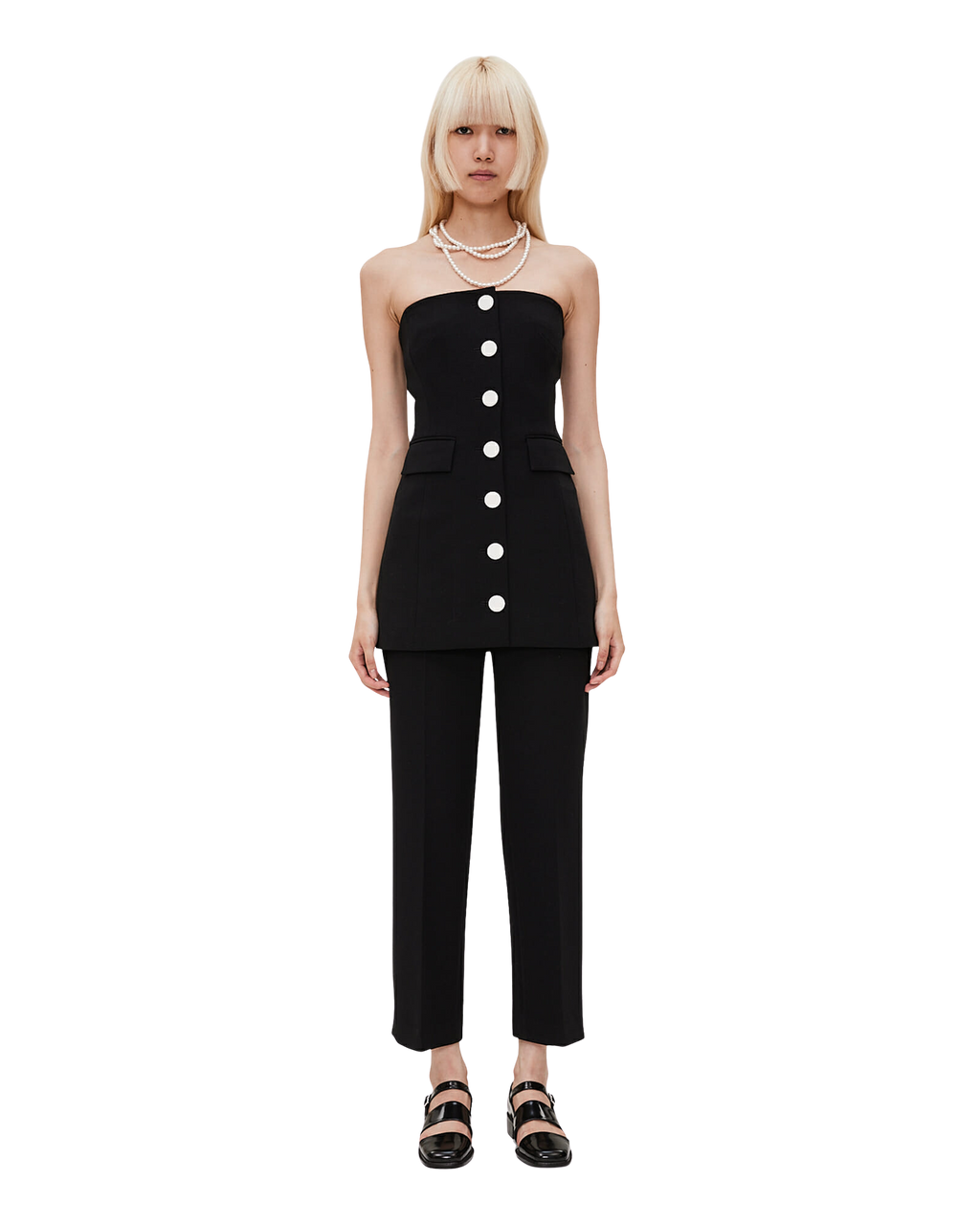 Kimhe Kim - Bandeau Wool-Blended Mini Dress (Black/Ivory) product image 1 | TRAB K-Fashion Australia