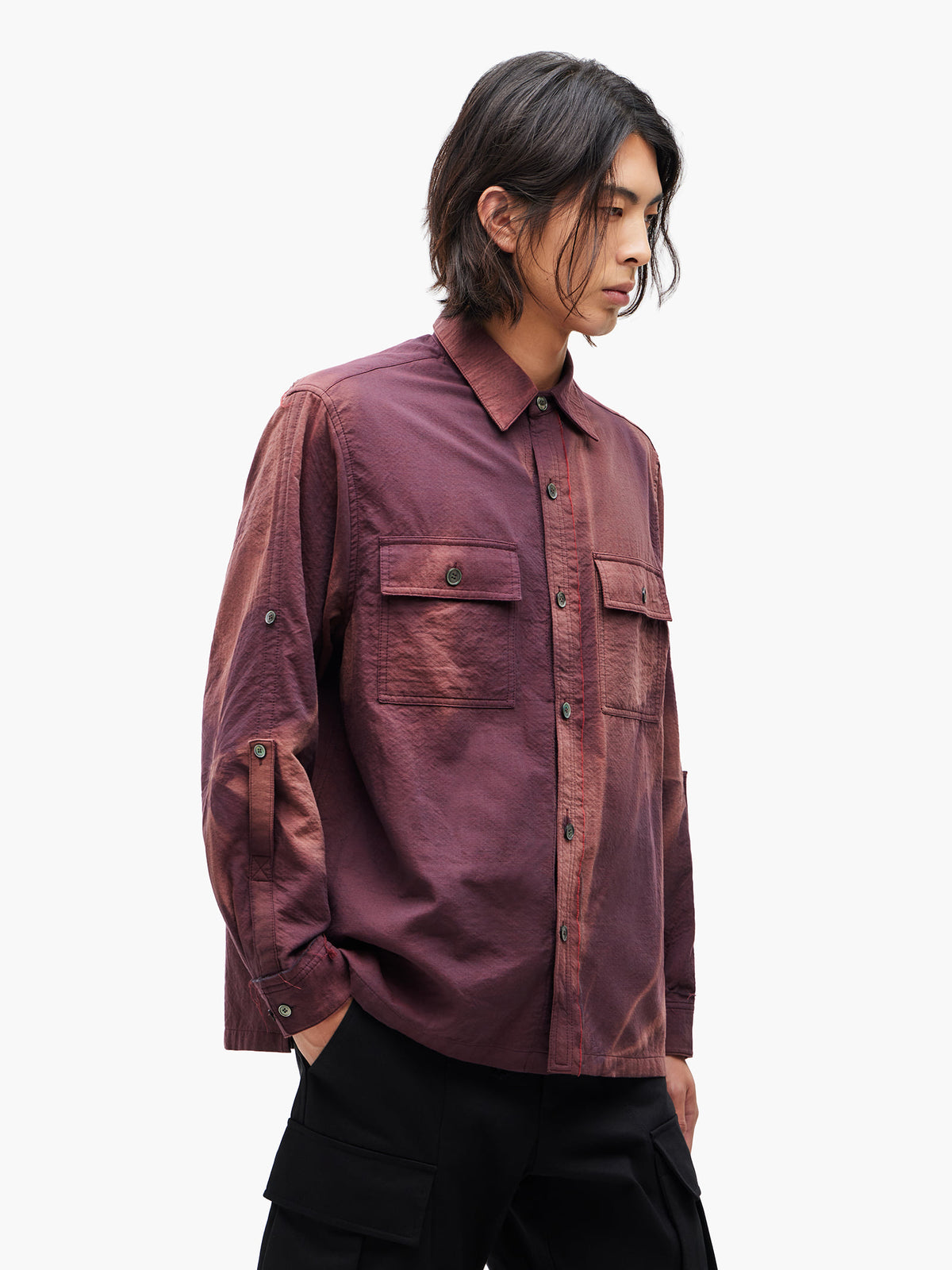 Jiyong Kim - Sun-Bleached Raw-Edge Shirt (Burgundy) product image 2 | TRAB K-Fashion Australia