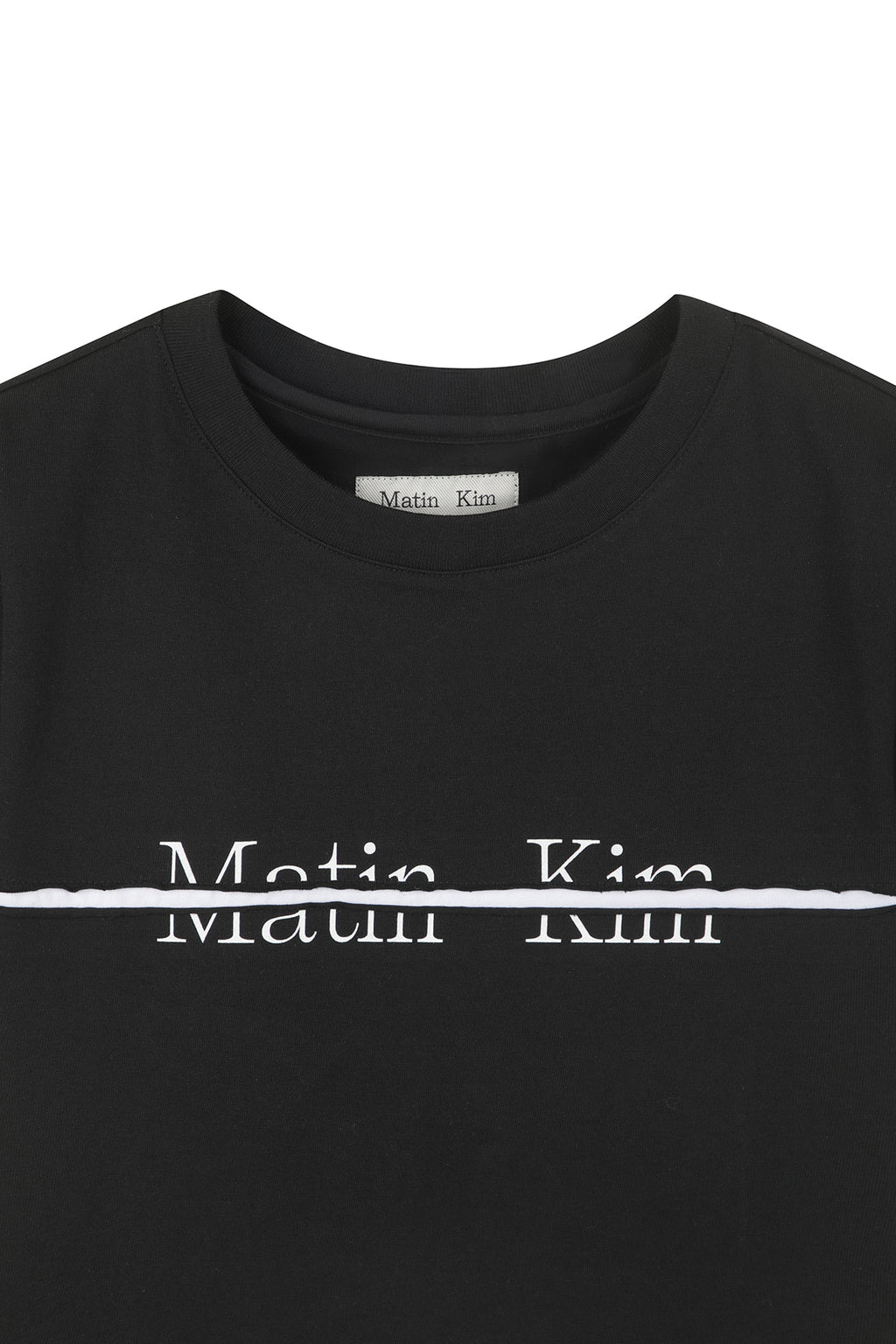 Matin Kim - [Pre-Order – Ships June 24] Matin Kim Logo Cutted Crop Top (Black) product image 3 | TRAB K-Fashion Australia