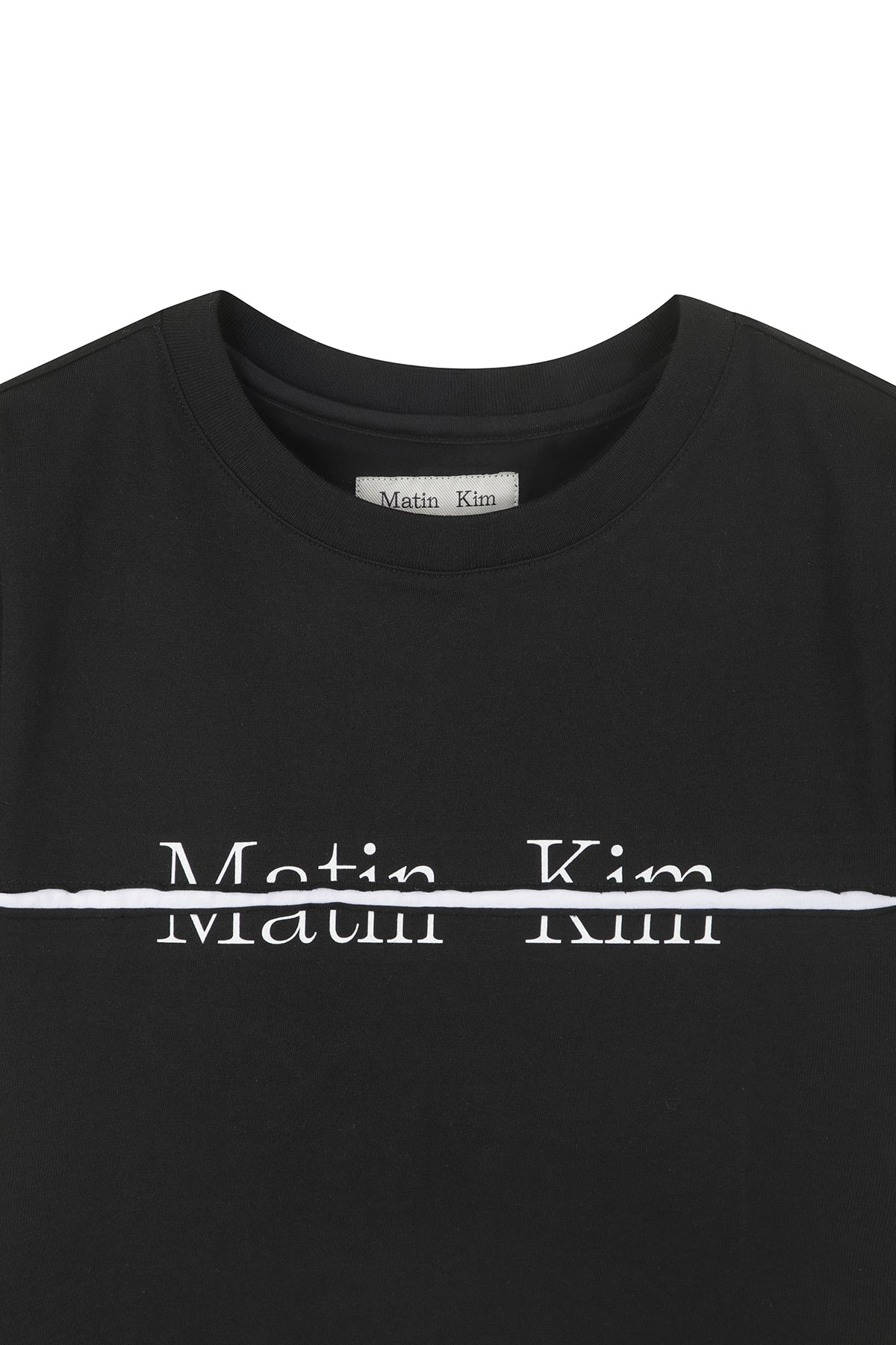 Matin Kim - [Pre-Order – Ships June 24] Matin Kim Logo Cutted Crop Top (Black) product image 3 | TRAB K-Fashion Australia