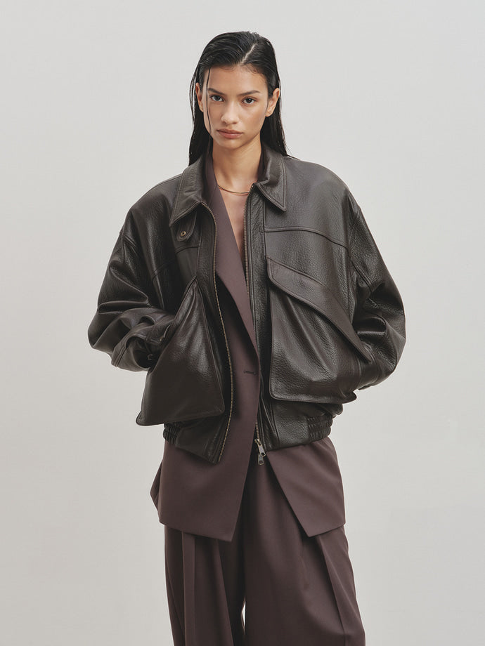 Tonywack - Lamb Leather Bomber Jacket (Dark Brown) product image 10 | TRAB K-Fashion Australia