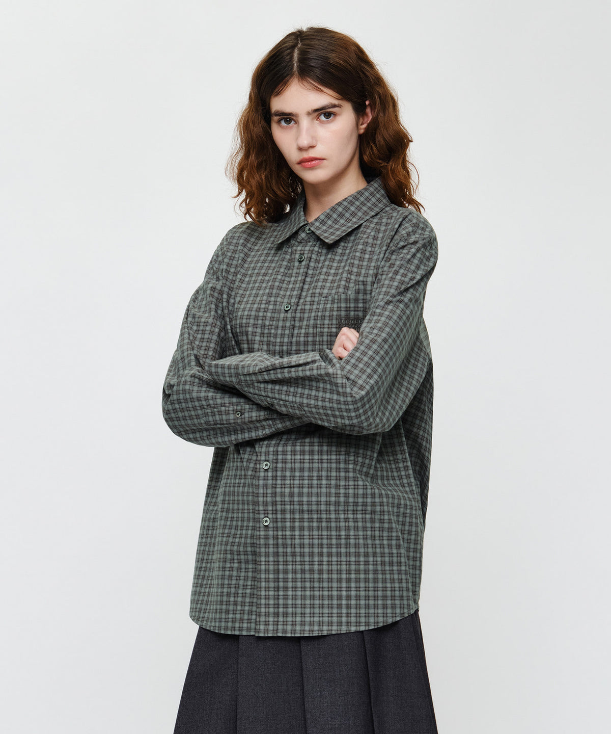 Marithe & Francois Girbaud - Micro Classic Logo Oversized Check Shirt (Gray) product image 2 | TRAB K-Fashion Australia