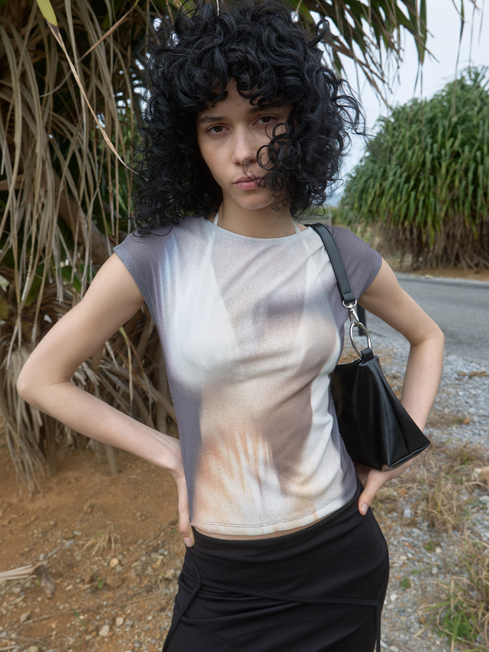 Kijun - [Ships 29 June] Print Cap Sleeve Top (Charcoal) product image 3 | TRAB K-Fashion Australia
