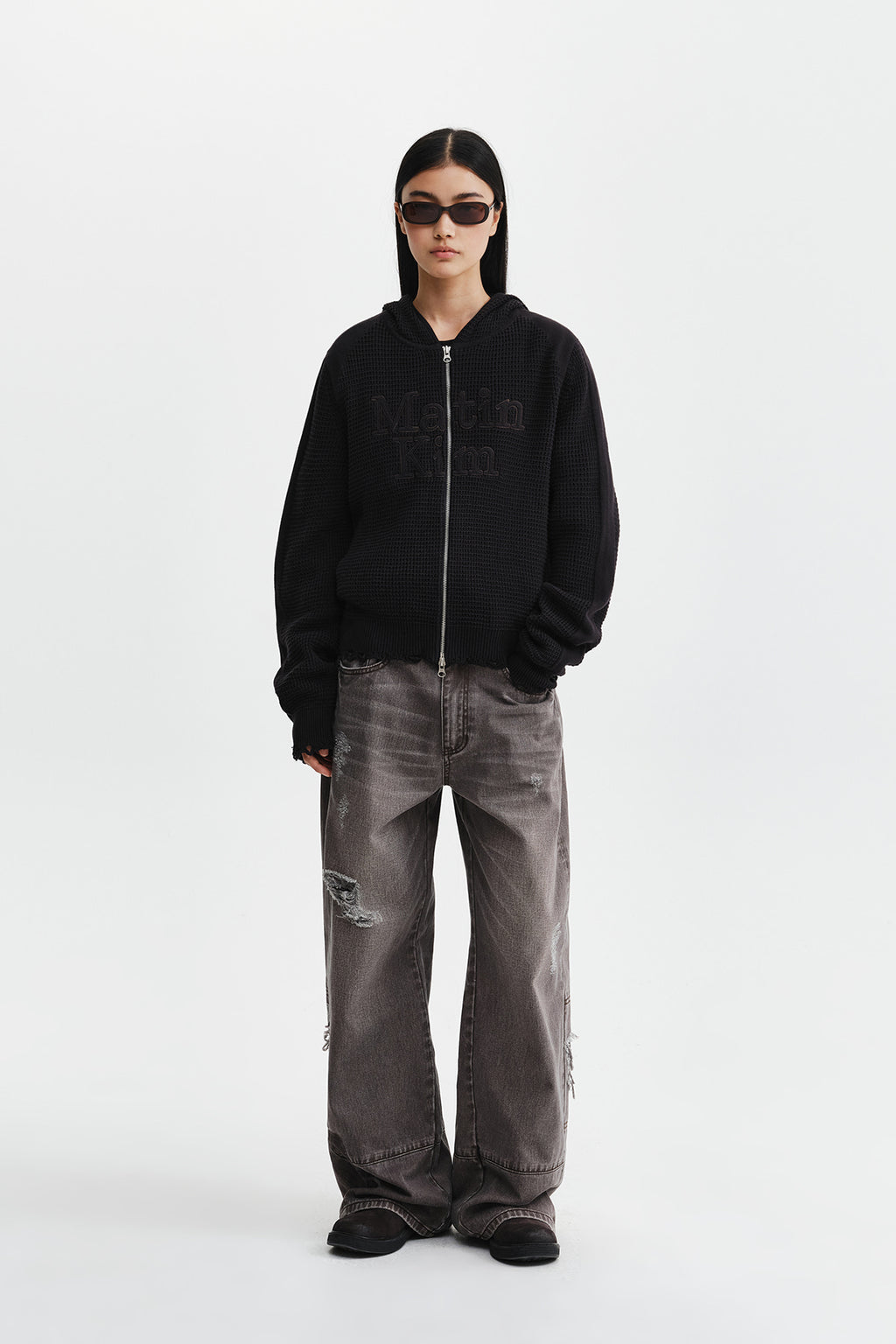 Matin Kim - Shadow Distressed Wide Denim Pants (Brown) product image 9 | TRAB K-Fashion Australia