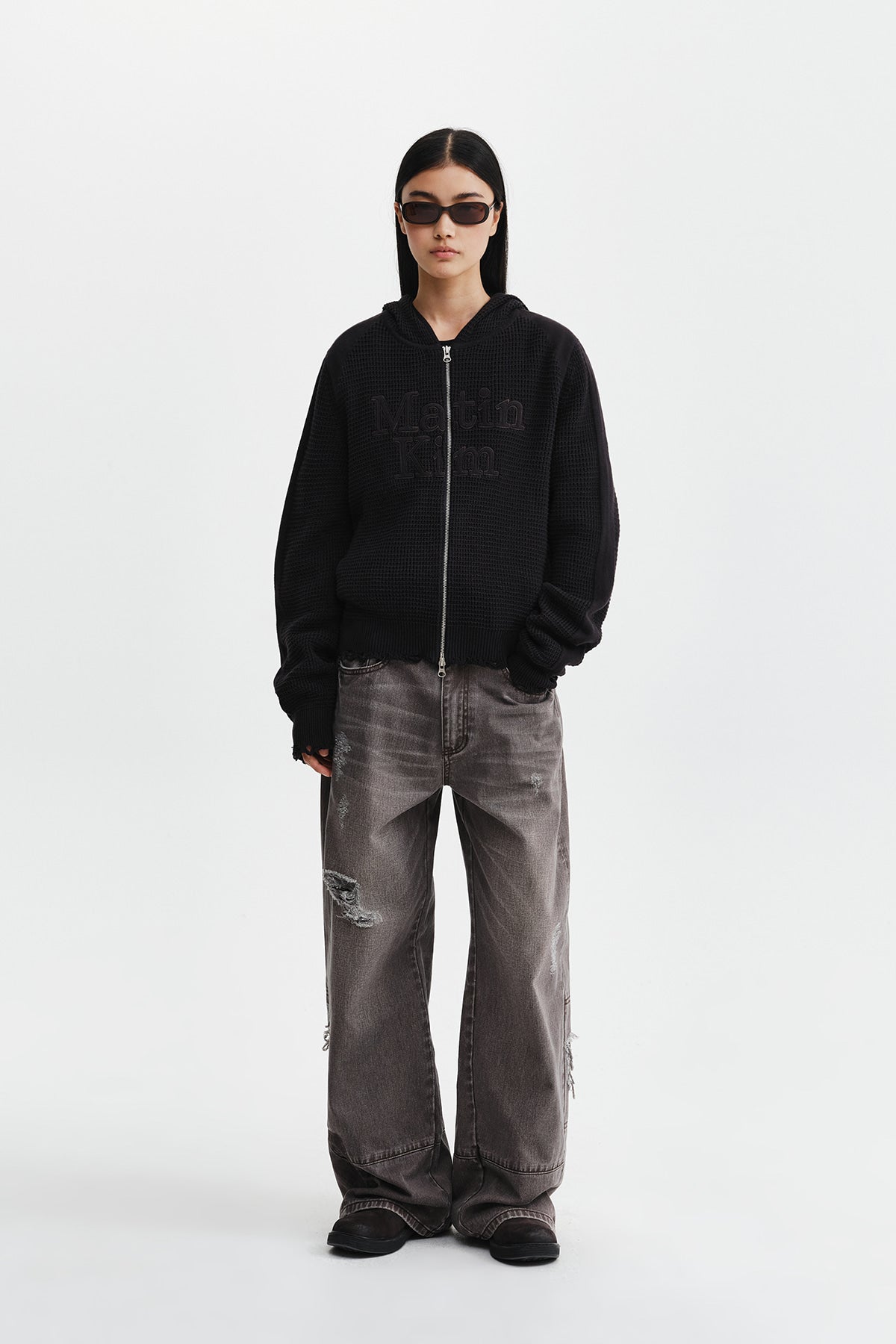 Matin Kim - Shadow Distressed Wide Denim Pants (Brown) product image 9 | TRAB K-Fashion Australia