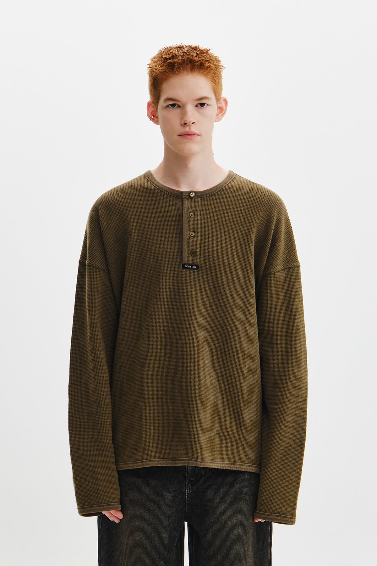 Matin Kim - Matin Washed Waffle Henley Neck Top (Khaki) product image 6 | TRAB K-Fashion Australia