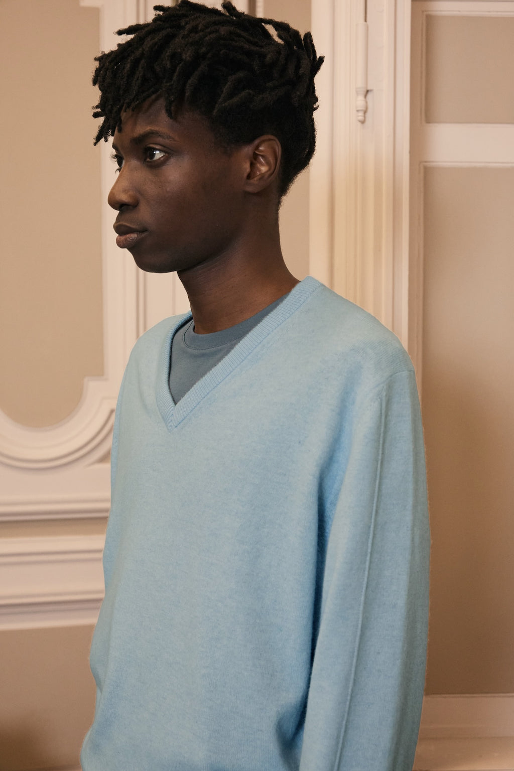 STU - Pin Tuck V-neck Knit (Sky Blue) product image 14 | TRAB K-Fashion Australia