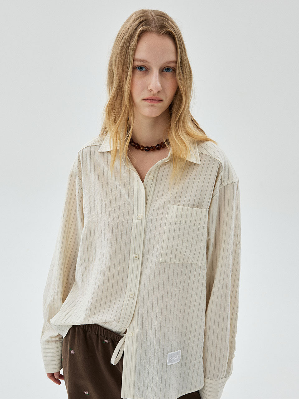 Mardi Mercredi - Relaxed Fit Shirt Stripe (Beige) product image 1 | TRAB K-Fashion Australia
