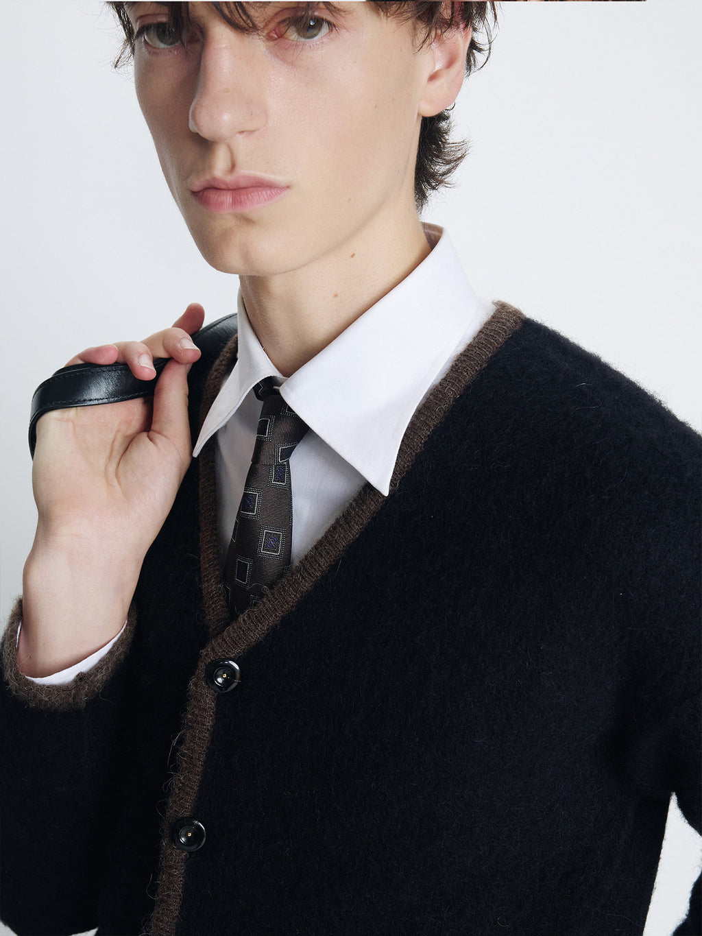 Tonywack - Brushed Classic Tipped Cardigan (Brown/Black) product image 8 | TRAB K-Fashion Australia