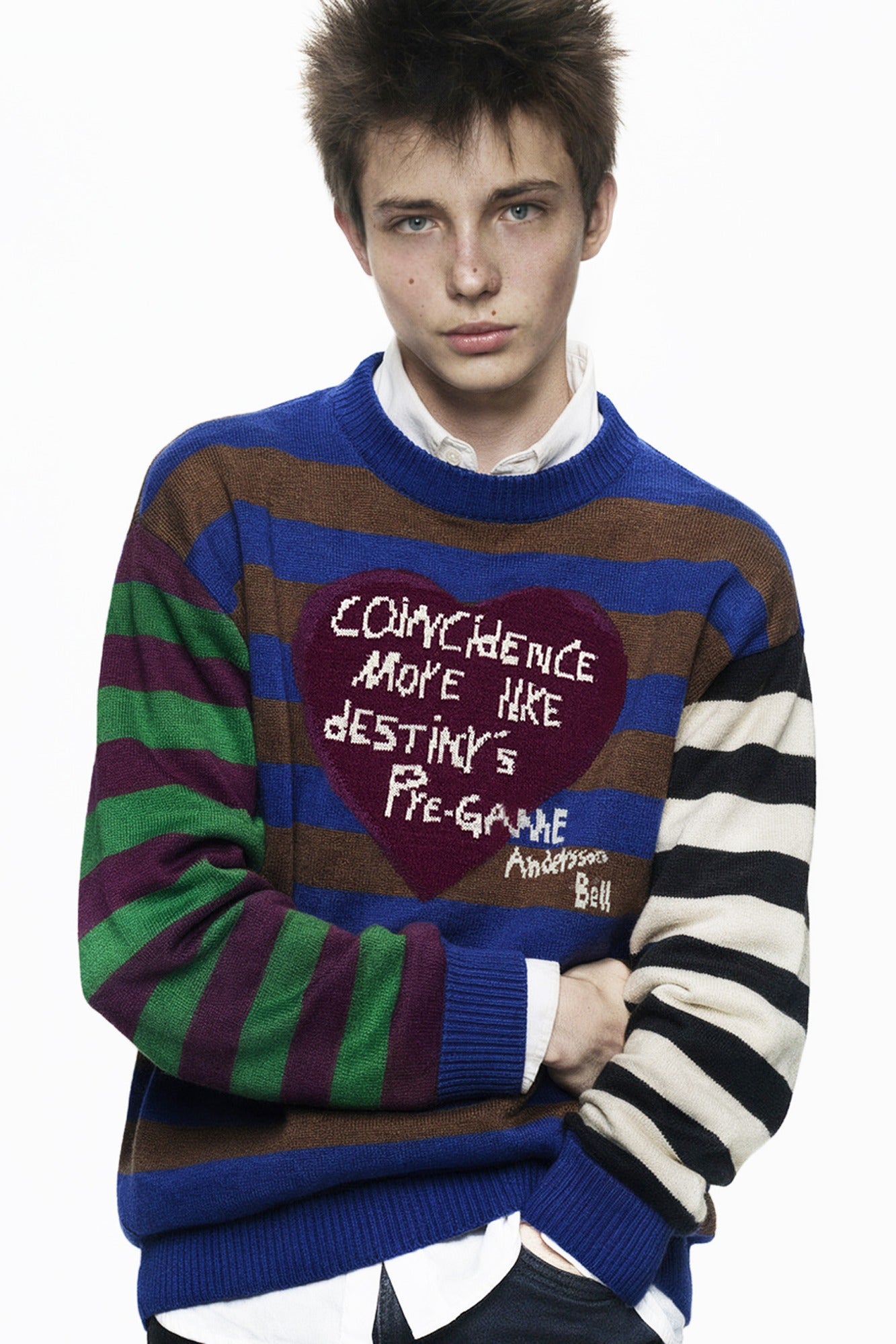 Andersson Bell - Boy's Heart Message Crew-Neck Sweater (Blue/Green) product image 1 | TRAB K-Fashion Australia
