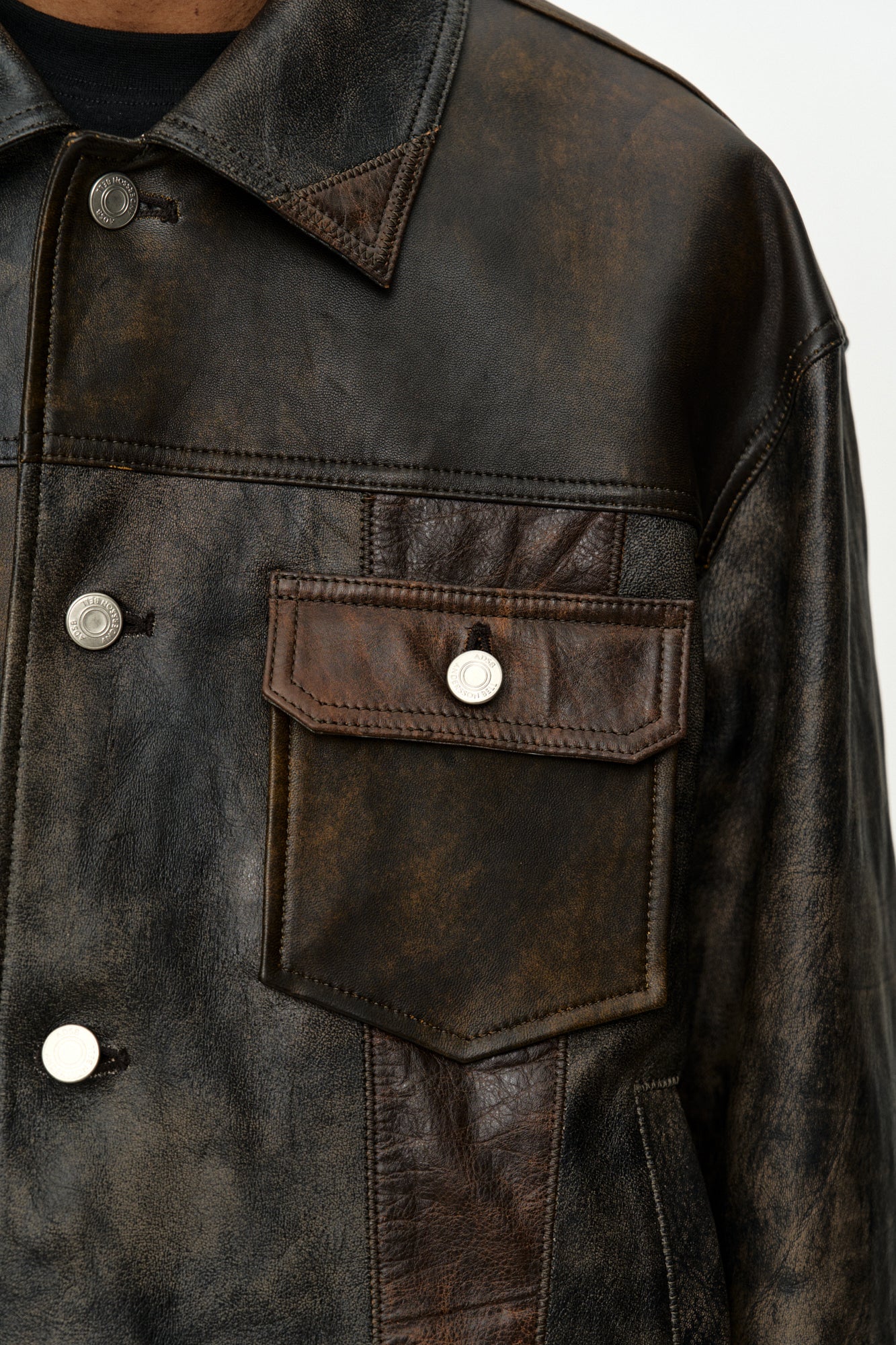 Andersson Bell - Leather Patchwork Trucker Jacket (Brown) product image 6 | TRAB K-Fashion Australia