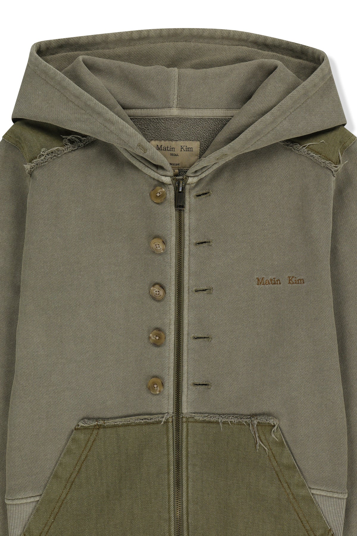 Matin Kim - Faded Washed Hoody Zip Up (Khaki) product image 3 | TRAB K-Fashion Australia
