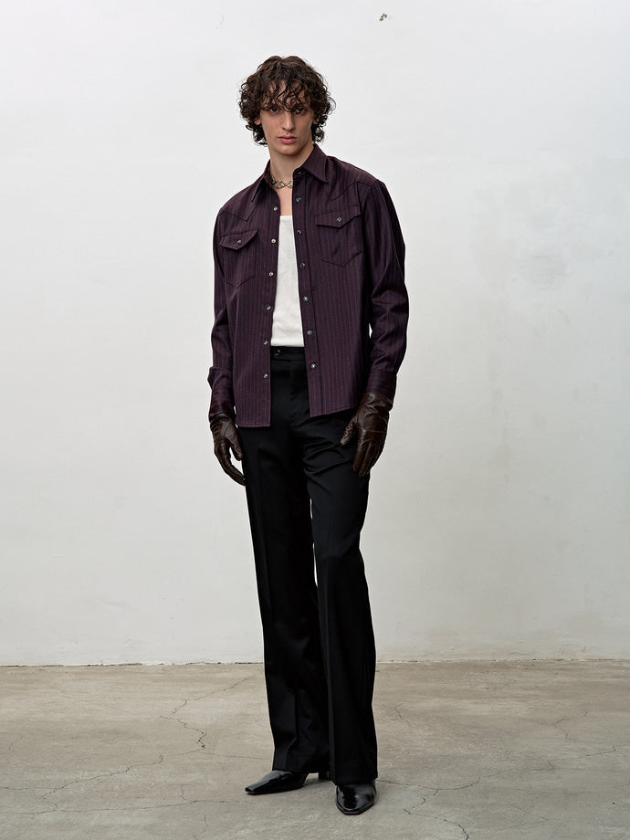 Tonywack - Striped Wool Western Shirt (Dark Burgundy) product image 2 | TRAB K-Fashion Australia