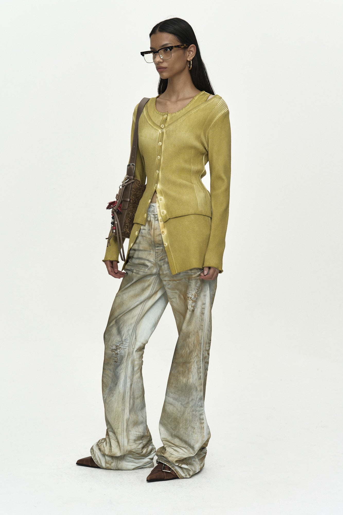 Andersson Bell - Vintage-Dye Layered Knit Cardigan (Marigold) product image 2 | TRAB K-Fashion Australia