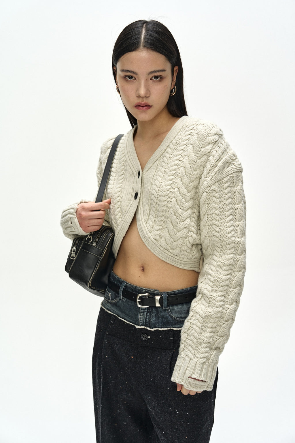 Andersson Bell - Cable Cropped Cardigan (Ivory/Ecru) product image 6 | TRAB K-Fashion Australia