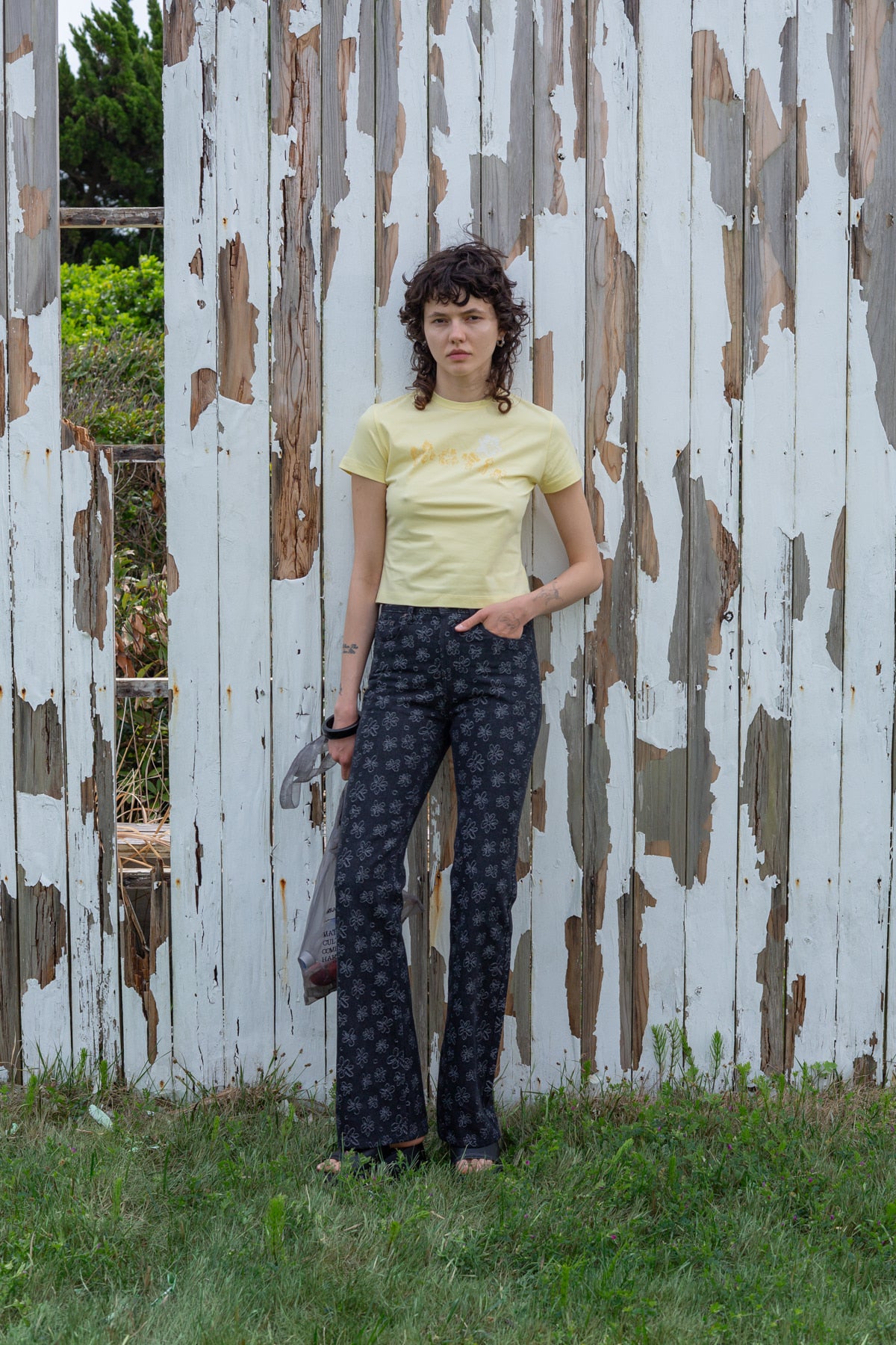 Matin Kim - Flower Pattern Flare Denim Pants (Black) product image 7 | TRAB K-Fashion Australia