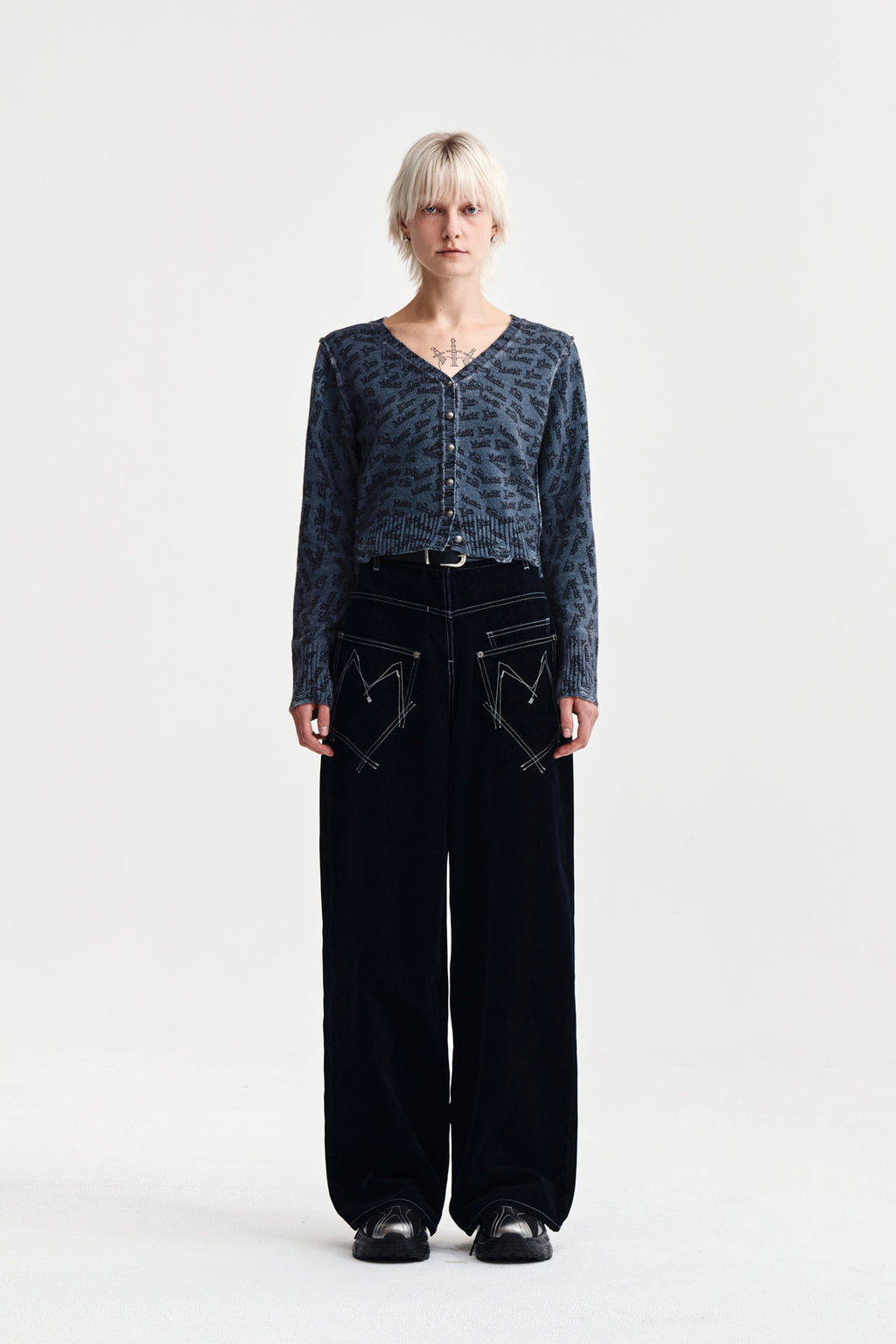 Matin Kim - Reverse Velvet Wide Denim Pants (Navy) product image 9 | TRAB K-Fashion Australia