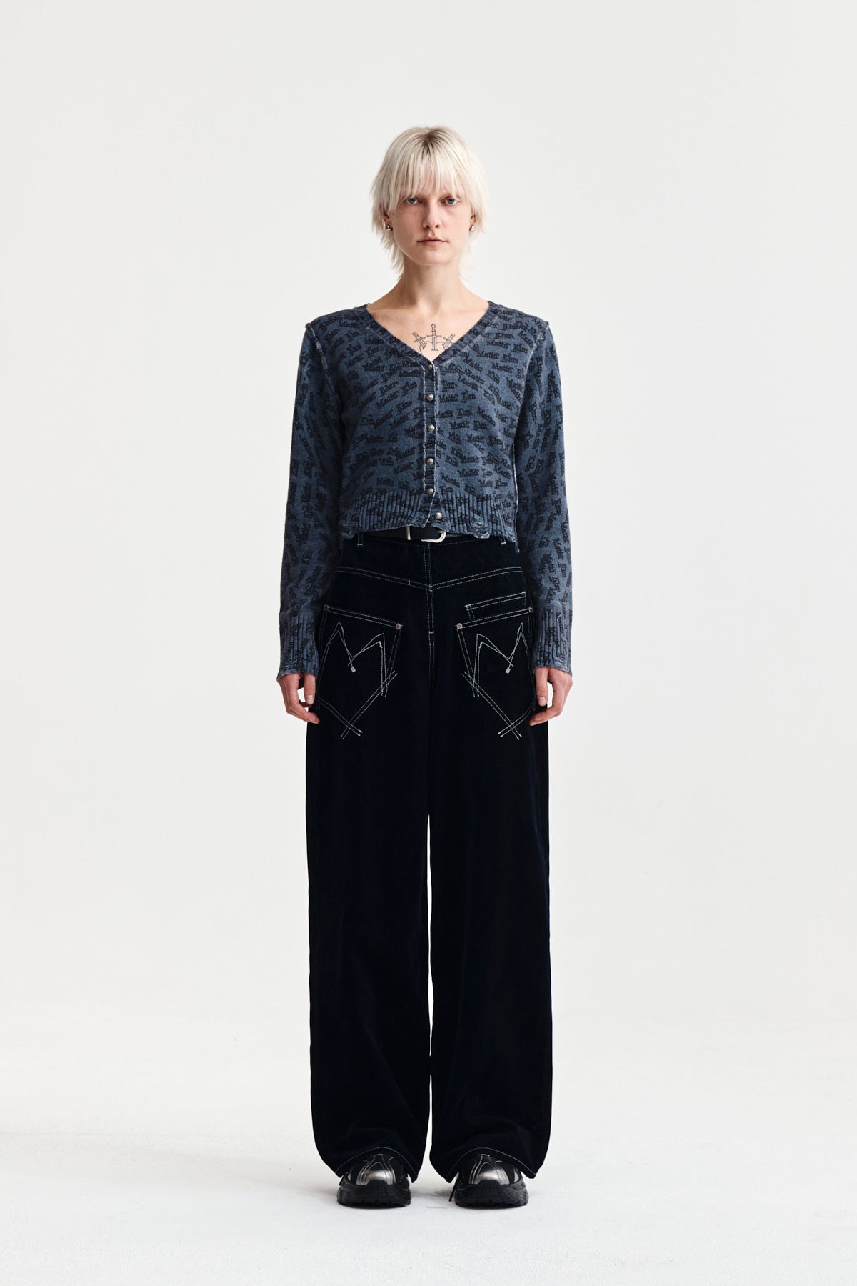 Matin Kim - Reverse Velvet Wide Denim Pants (Navy) product image 9 | TRAB K-Fashion Australia