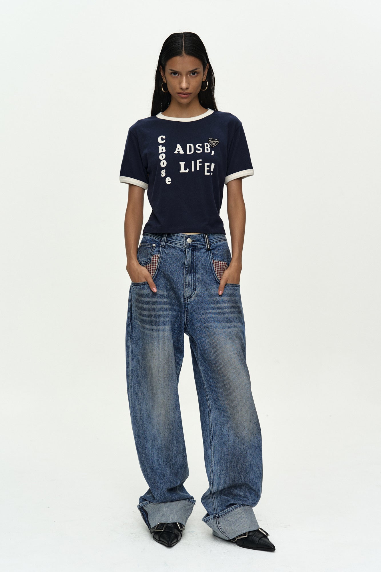 Andersson Bell - (essential) Adsb Flocking Baby Ringer T-Shirt (Navy) product image 2 | TRAB K-Fashion Australia