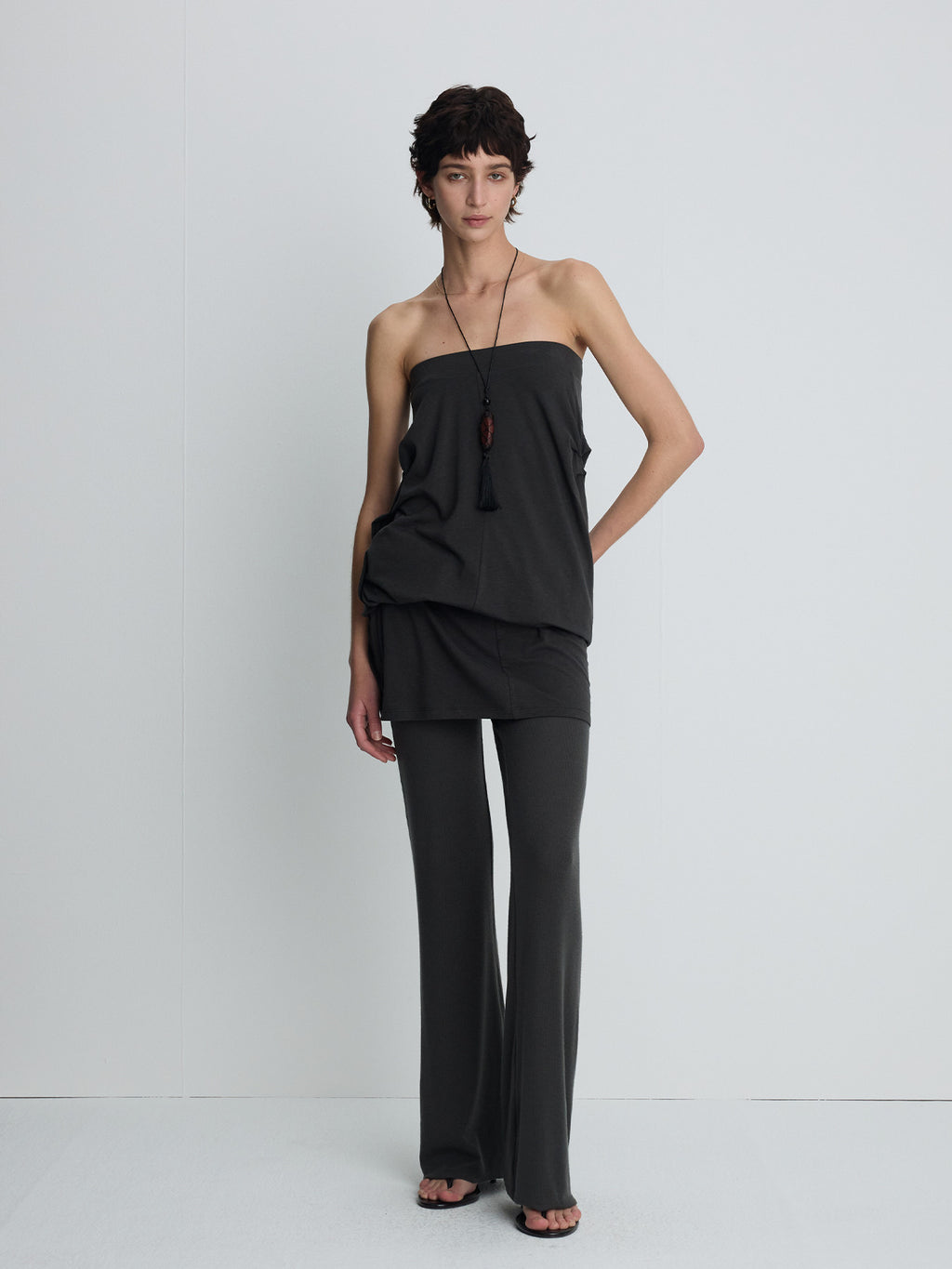 Tonywack - Tencel Ribbed Flared Pants (Olive Charcoal) product image 1 | TRAB K-Fashion Australia