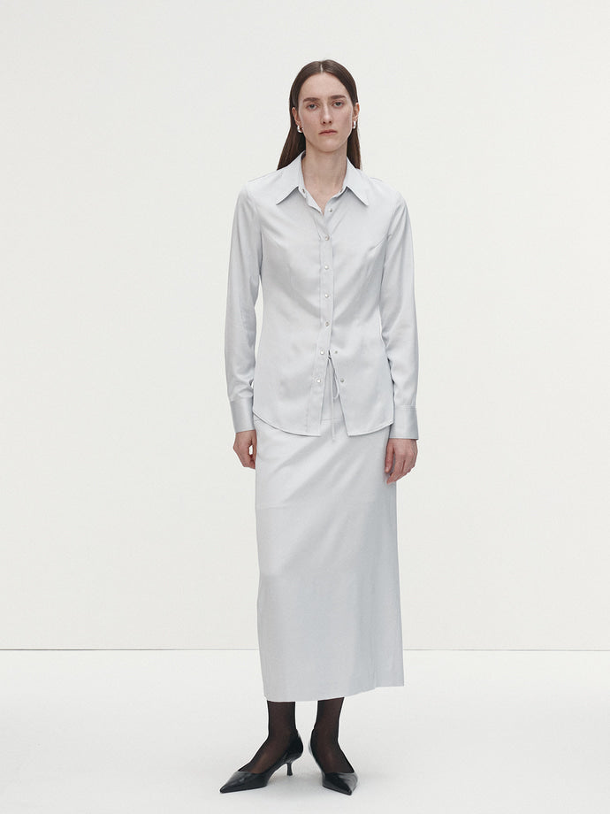 Tonywack - Satin Drawstring Midi Skirt (Silver) product image 2 | TRAB K-Fashion Australia