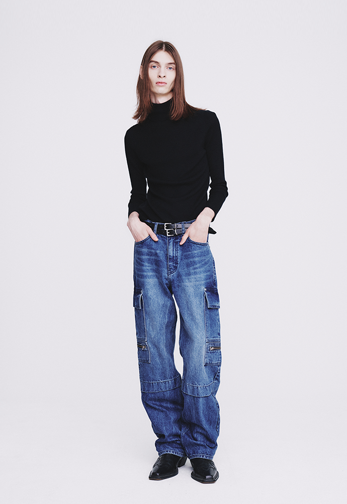 Tonywack - Relaxed Cut Denim Cargo Jeans (Faded Mid Blue) product image 3 | TRAB K-Fashion Australia