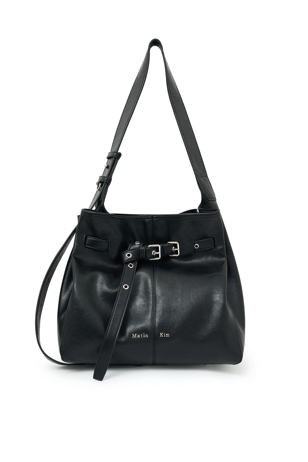 Matin Kim - Belted Volunn Mid Bucket Bag (Black) product image 1 | TRAB K-Fashion Australia