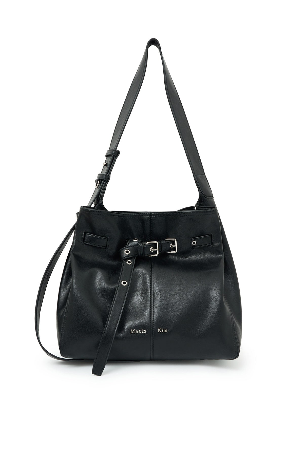 Matin Kim - Belted Volunn Mid Bucket Bag (Black) product image 1 | TRAB K-Fashion Australia