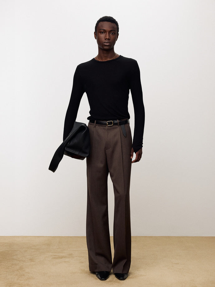 Tonywack - Melange Wool Wide-Leg Pleated Trousers (Hazelnut) product image 1 | TRAB K-Fashion Australia